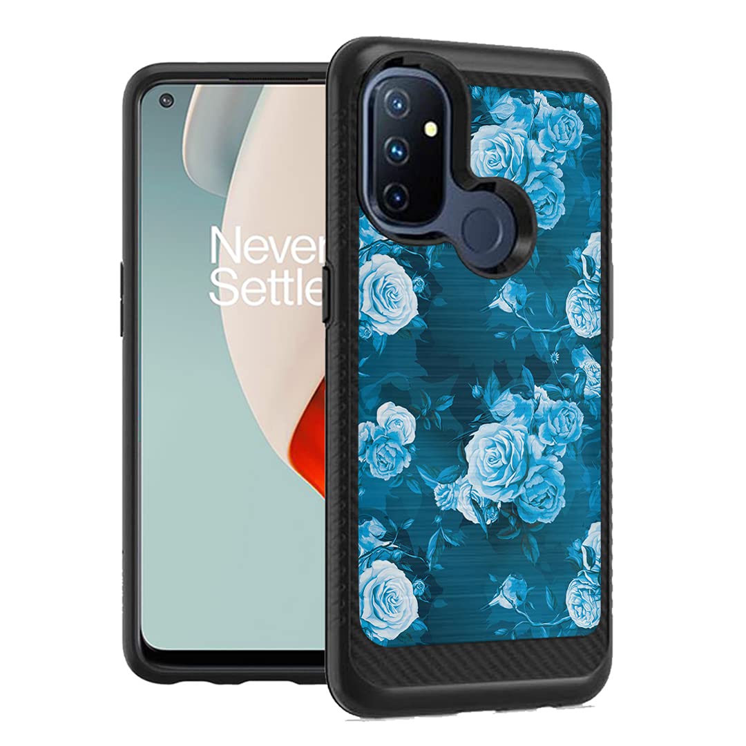 OnePlus Nord N100 Case - Cute Shockproof Carbon Design for Men & Women | Blue White Roses