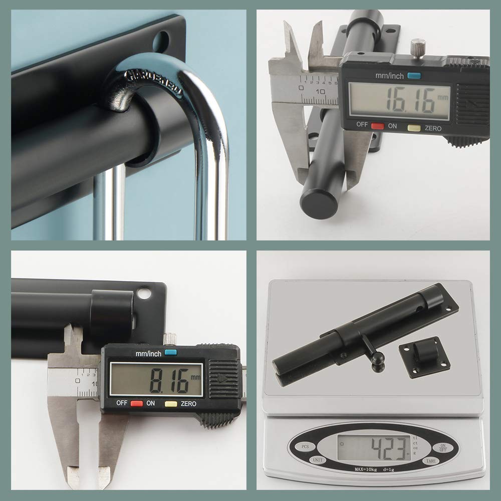 SAYAYO EMS9000-B Black Stainless Steel Door Bolt Lock - 180mm Heavy Duty Gate Latch for Security Gates, Windows & Fences | Weatherproof & Rust-Resistant for Outdoor Use