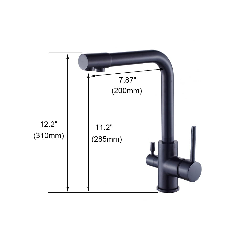 Modern Matte Black Dual Handle Kitchen Sink Faucet with Pull-Down Sprayer & Built-in Water Filter - High Arc Swivel Spout for Bar, Prep, and Farmhouse Sinks - Perfect for Cooking, Washing Dishes & Food Prep