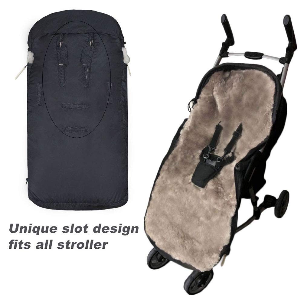 3 in 1 Australia Sheepskin Footmuff for Baby Strollers - Weatherproof & Adjustable Temperature Stroller Bunting Bag - Premium Lambskin Travel Accessory for Infants - Perfect for Winter Walks, Outdoor Adventures & Car Seat Compatibility