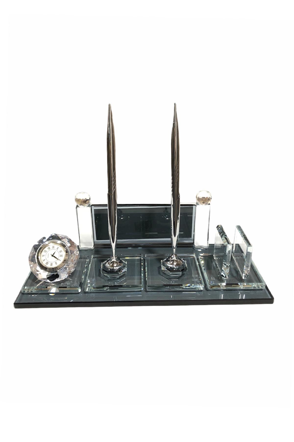 MOOG Black Glass Desk Name Plate with Clock - Elegant Office Name Sign for Professionals, Customizable Nameplate with Built-in Clock - Perfect for Executive Desks, Reception Areas, and Home Offices