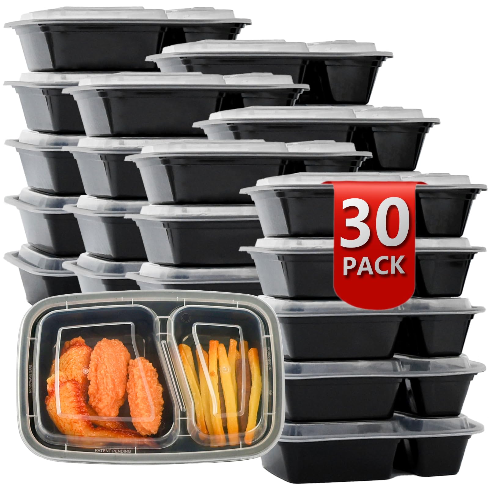 30 Pack 2-Compartment Meal Prep Containers - 29 oz Reusable BPA-Free Food Storage with Lids | Microwave, Dishwasher & Freezer Safe | Stackable for Easy Storage | Perfect for Meal Prepping, Takeout & Leftovers