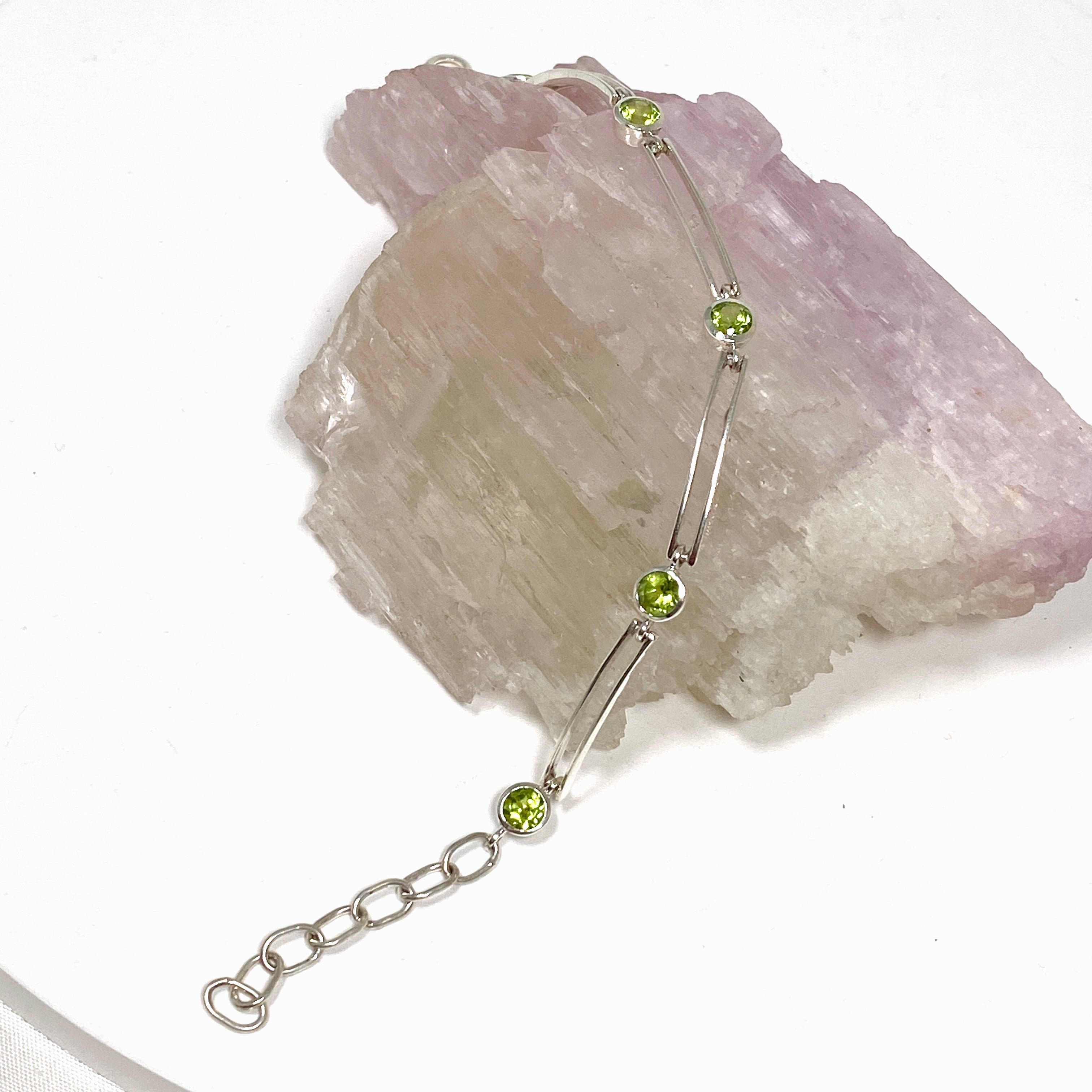 Peridot Round Faceted Gemstone Silver Split Spacer Bracelet for Women - Elegant Jewelry Gift for Birthday, Anniversary & Special Occasions