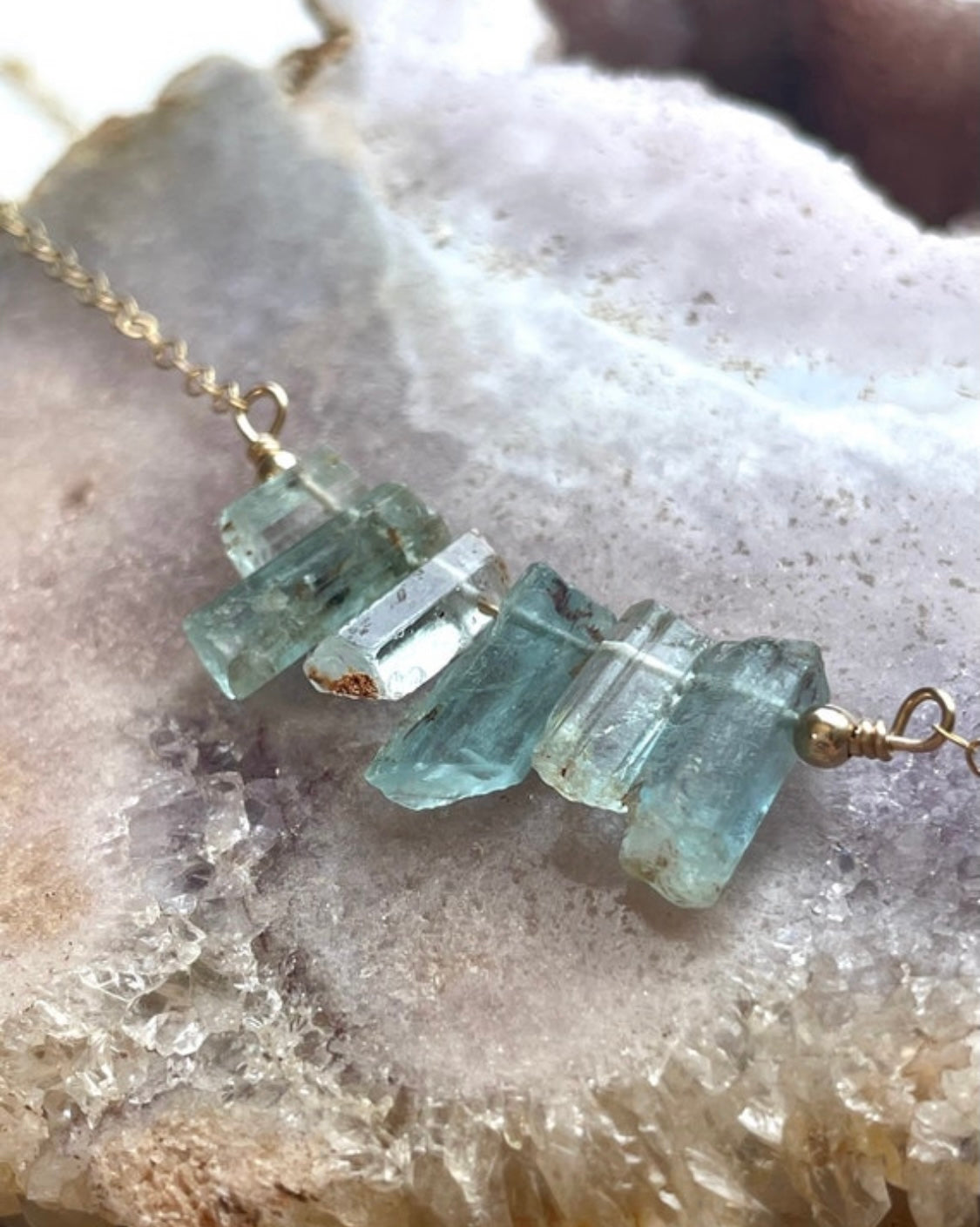 Natural Raw Aquamarine Bar Pendant Necklace - March Birthstone Jewelry for Women - Sterling Silver or Gold Filled Crystal Healing Necklace - Perfect for Daily Wear, Gift Giving & Spiritual Healing