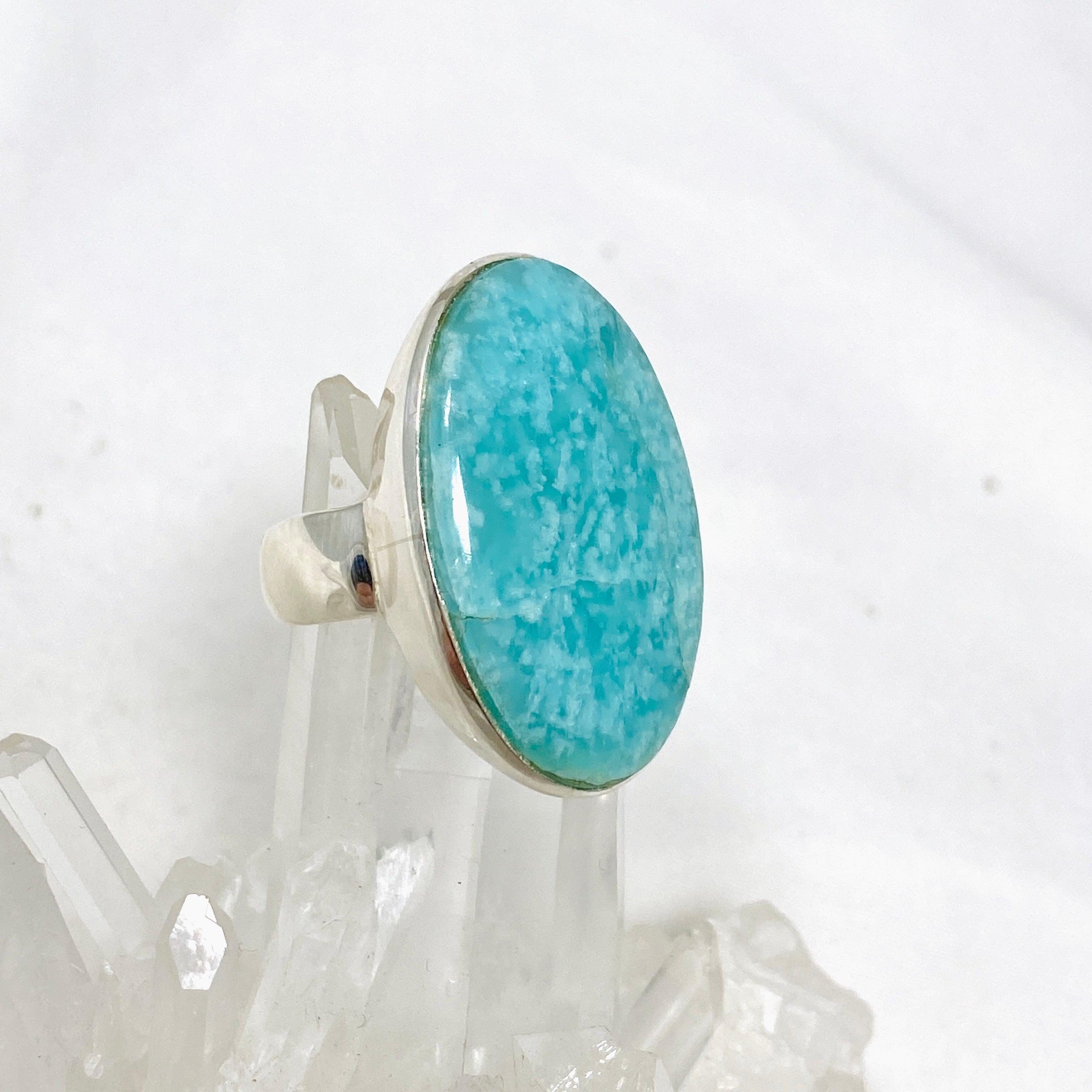 Amazonite Oval Ring Size 11 - Natural Stone Jewelry for Women, Sterling Silver Adjustable Band, Boho Chic Accessory - Perfect for Everyday Wear, Gift Giving & Special Occasions
