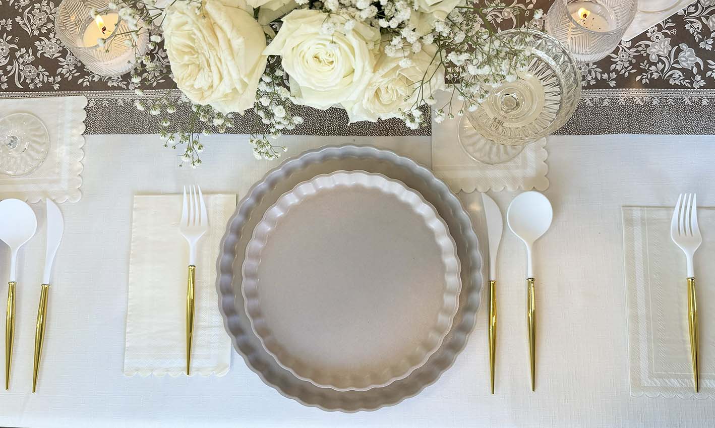 Elegant Royal Peacock Table Setting - Brown & Cream Dining Decor for Weddings, Parties & Special Events | Premium Tableware Set