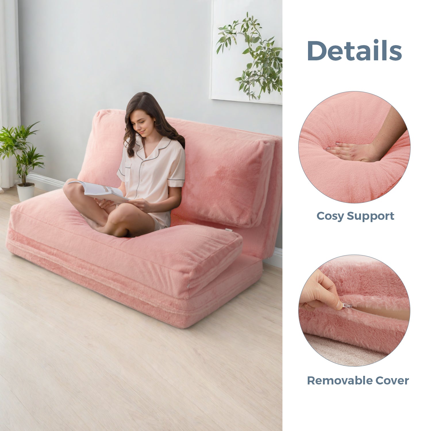 MAXYOYO Bean Bag Folding Sofa Bed - Extra Thick Floor Mattress with Washable Faux Fur Cover | Perfect for Living Room, Bedroom, Dorm & Game Room Lounging