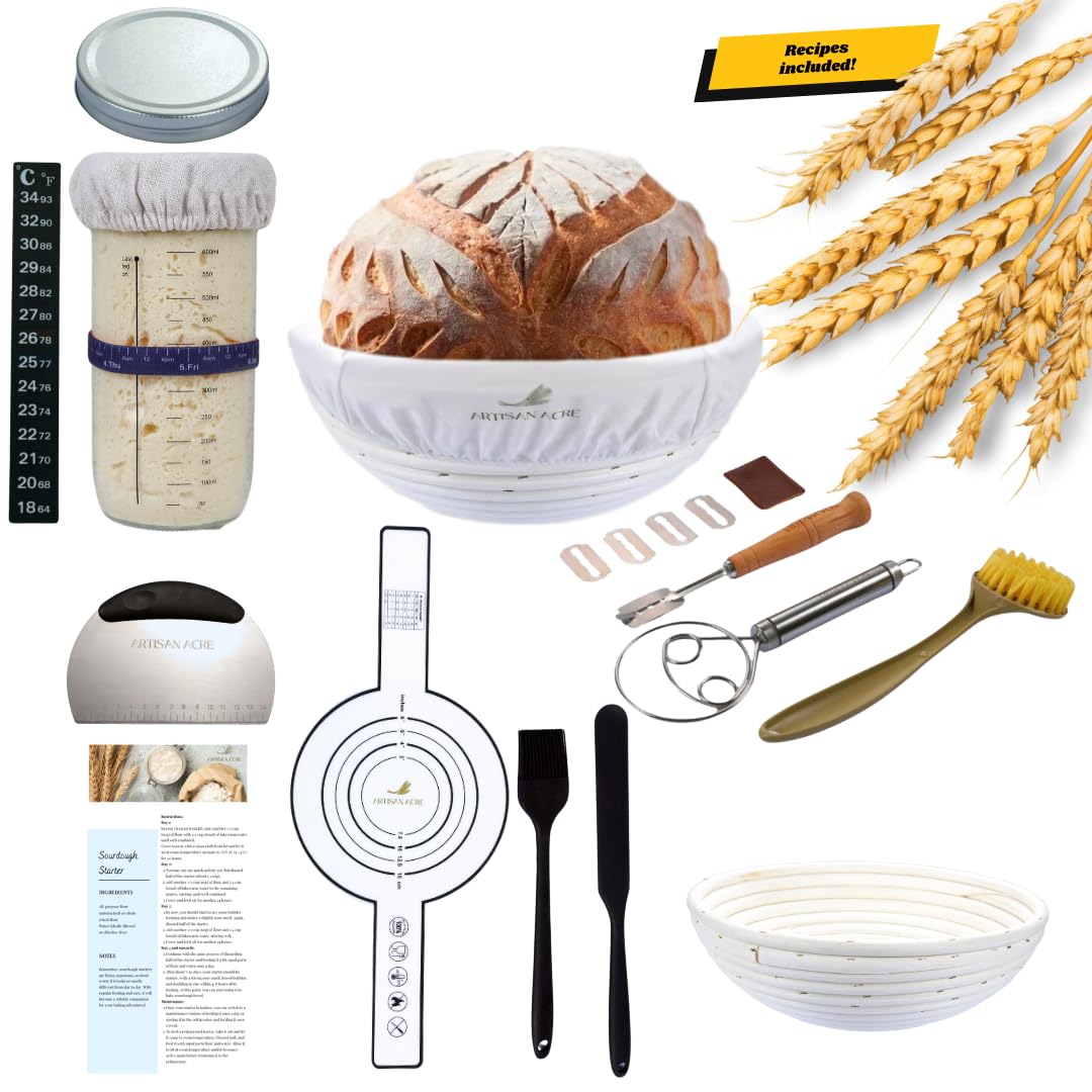 22-Piece Sourdough Bread Baking Kit - Complete Starter Set with 10