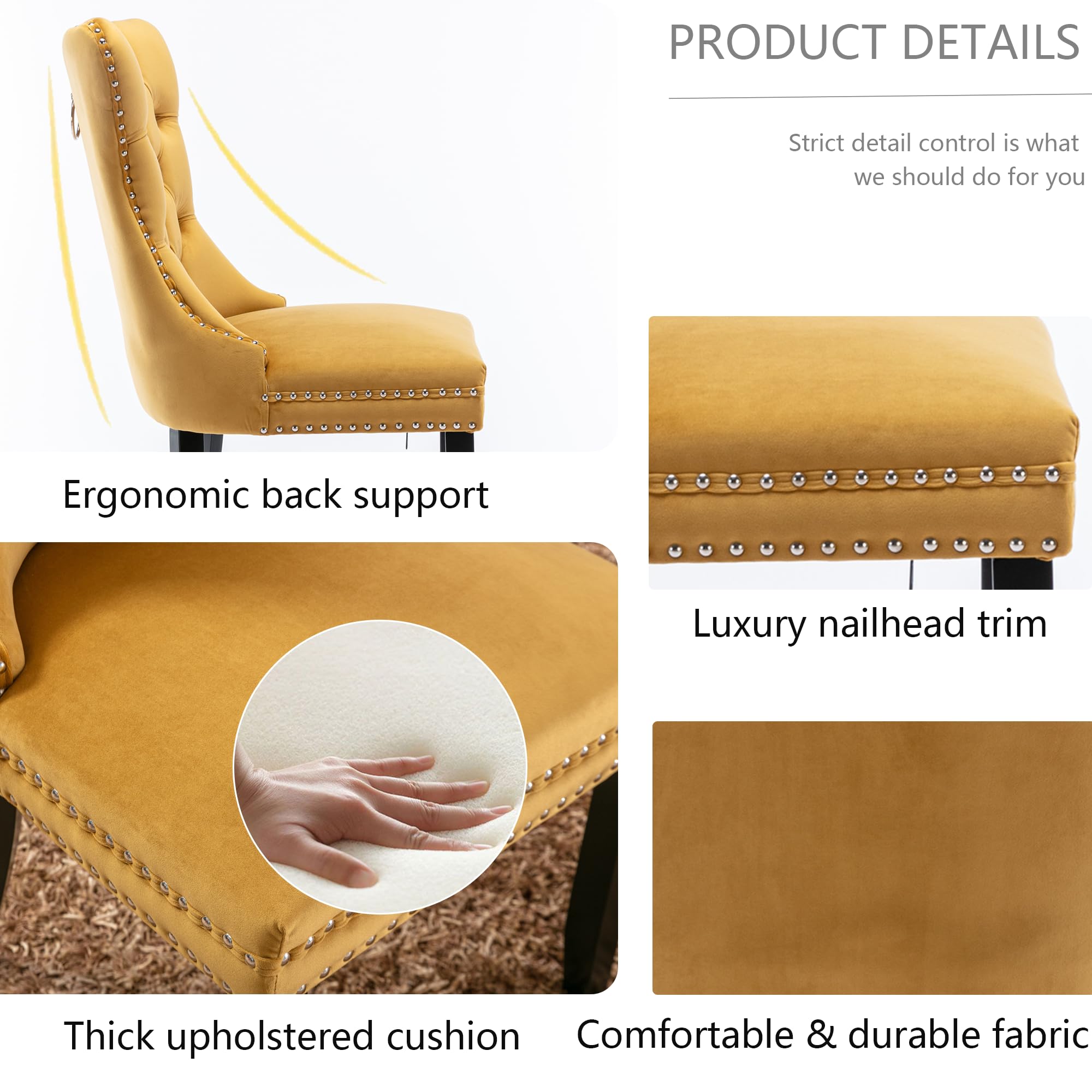 Luxury Velvet Dining Chairs Set of 4 - Tufted Back with Nailhead Trim & Ring Pull Details, Solid Rubberwood Legs, Armless Side Chairs for Kitchen, Dining Room, Home Decor (Gold) | Perfect for Modern Farmhouse, Apartment Dining, and Elegant Entertaining Spaces