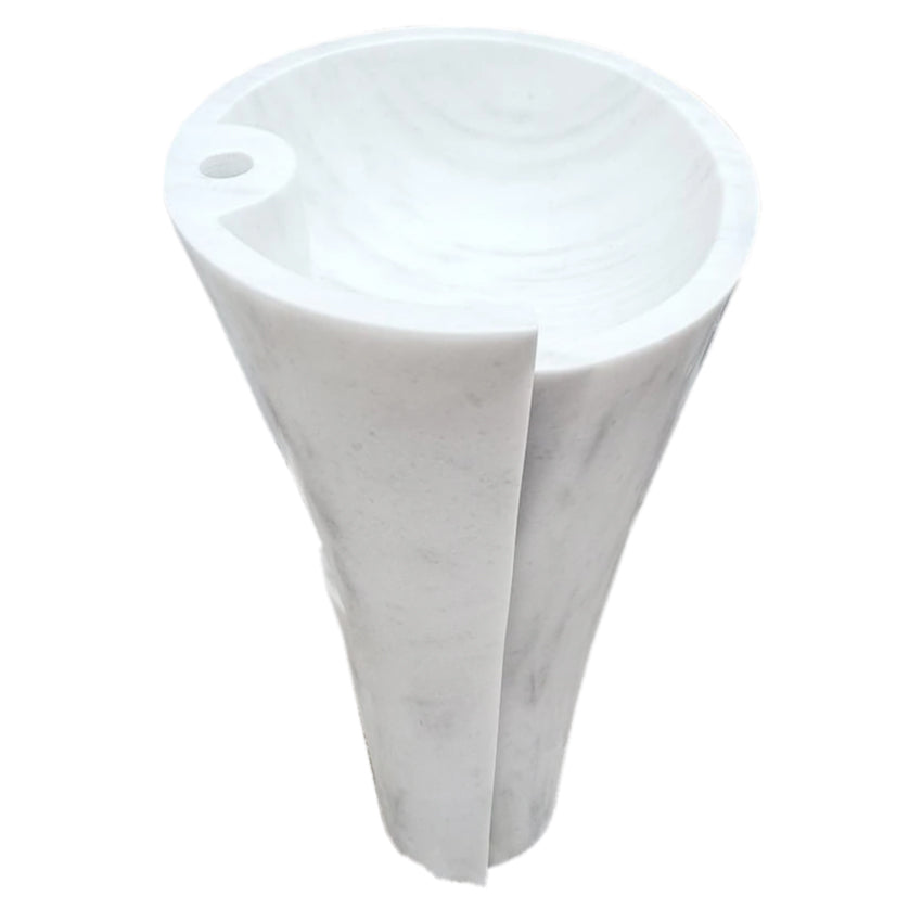 Carrara White Marble Freestanding Designer Pedestal Bathroom Sink - Modern Vanity Basin for Luxury Bathrooms & Powder Rooms NTRVS925