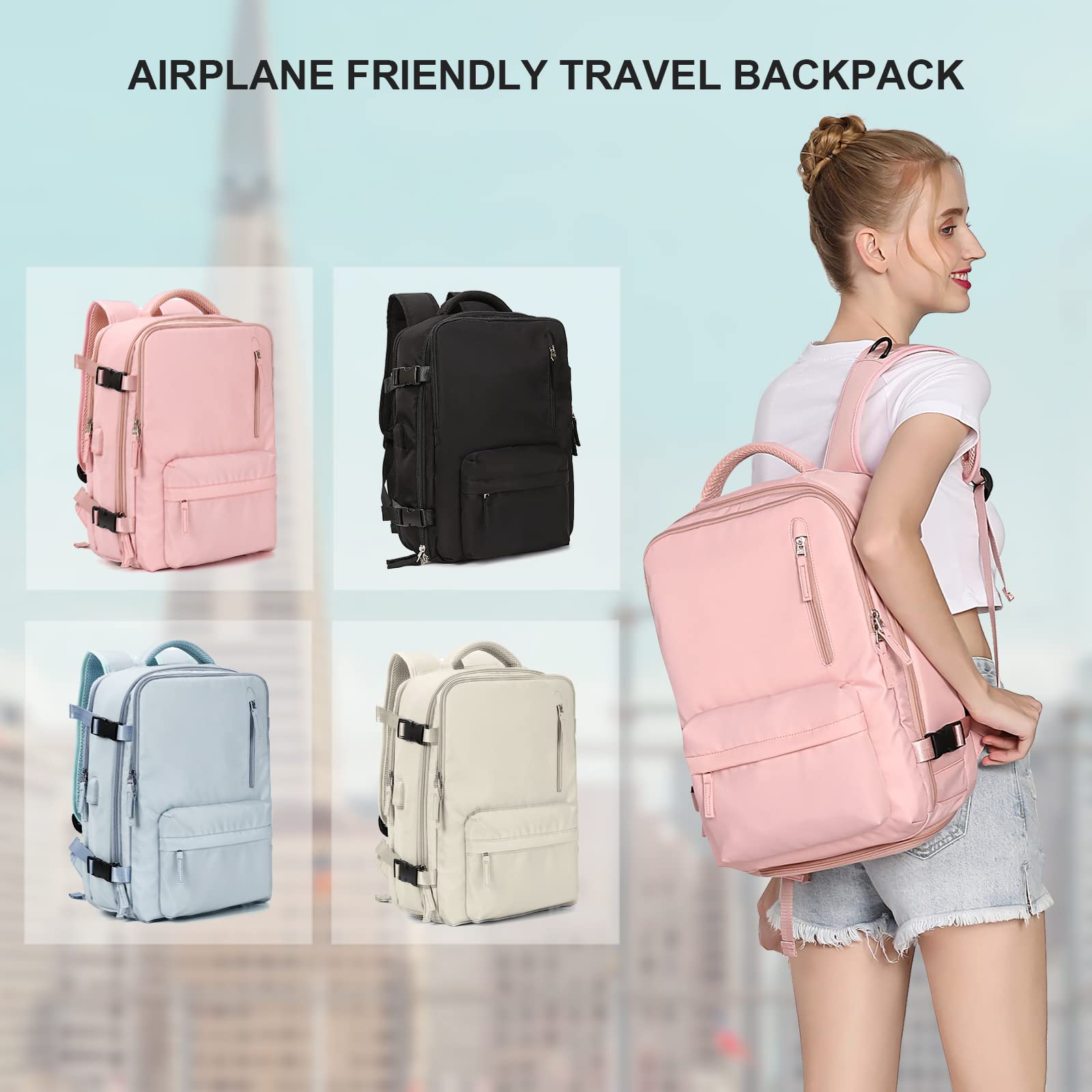 WONHOX Large Travel Backpack for Women & Men - TSA Approved Carry On Backpack with Laptop Compartment - Perfect for Business Trips, Work Commute & Airplane Travel