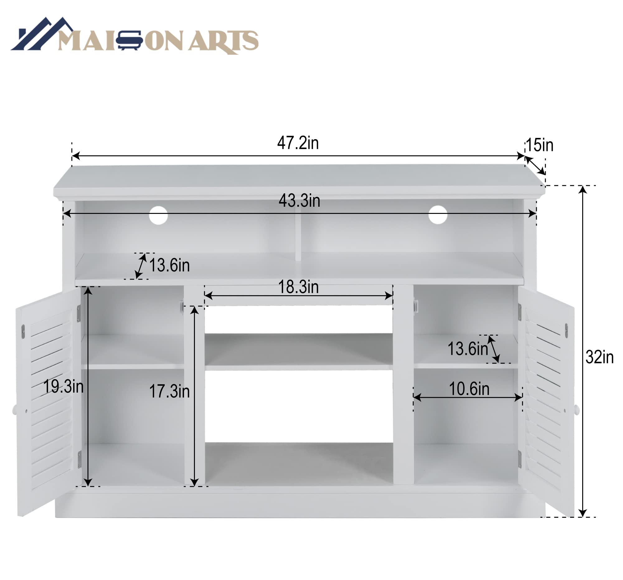 MAISON ARTS Modern TV Stand for 55 Inch TV with Storage, Entertainment Center Media Console Table, Buffet & Sideboard for Living Room, Bedroom, Kitchen - White | Perfect for Home Theater Setup and Living Room Organization