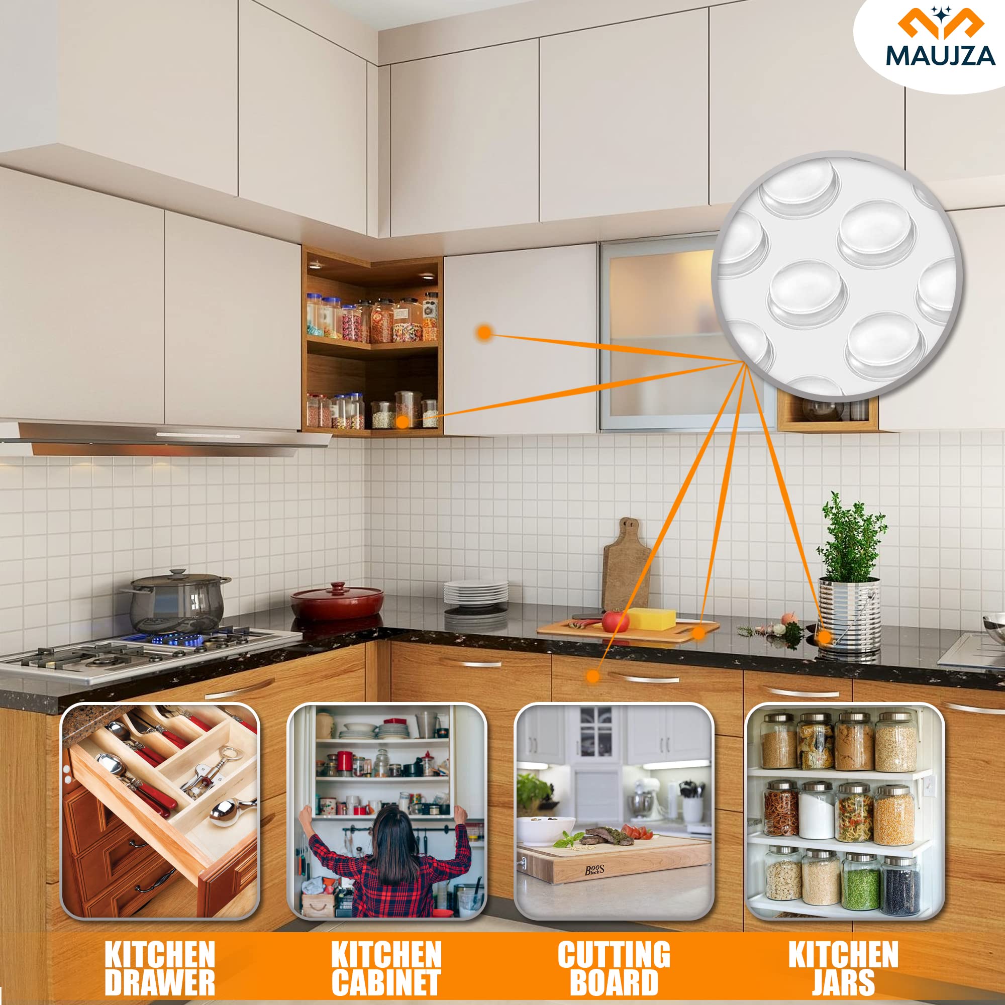 128 Pcs Clear Self-Adhesive Cabinet Door Bumpers - Soft Close Rubber Pads for Noise Reduction & Surface Protection | Perfect for Kitchen Cabinets, Cupboards, Drawers & Furniture | 3M Sticky Backing for Secure Hold | Ideal for Home, Office & RV Use