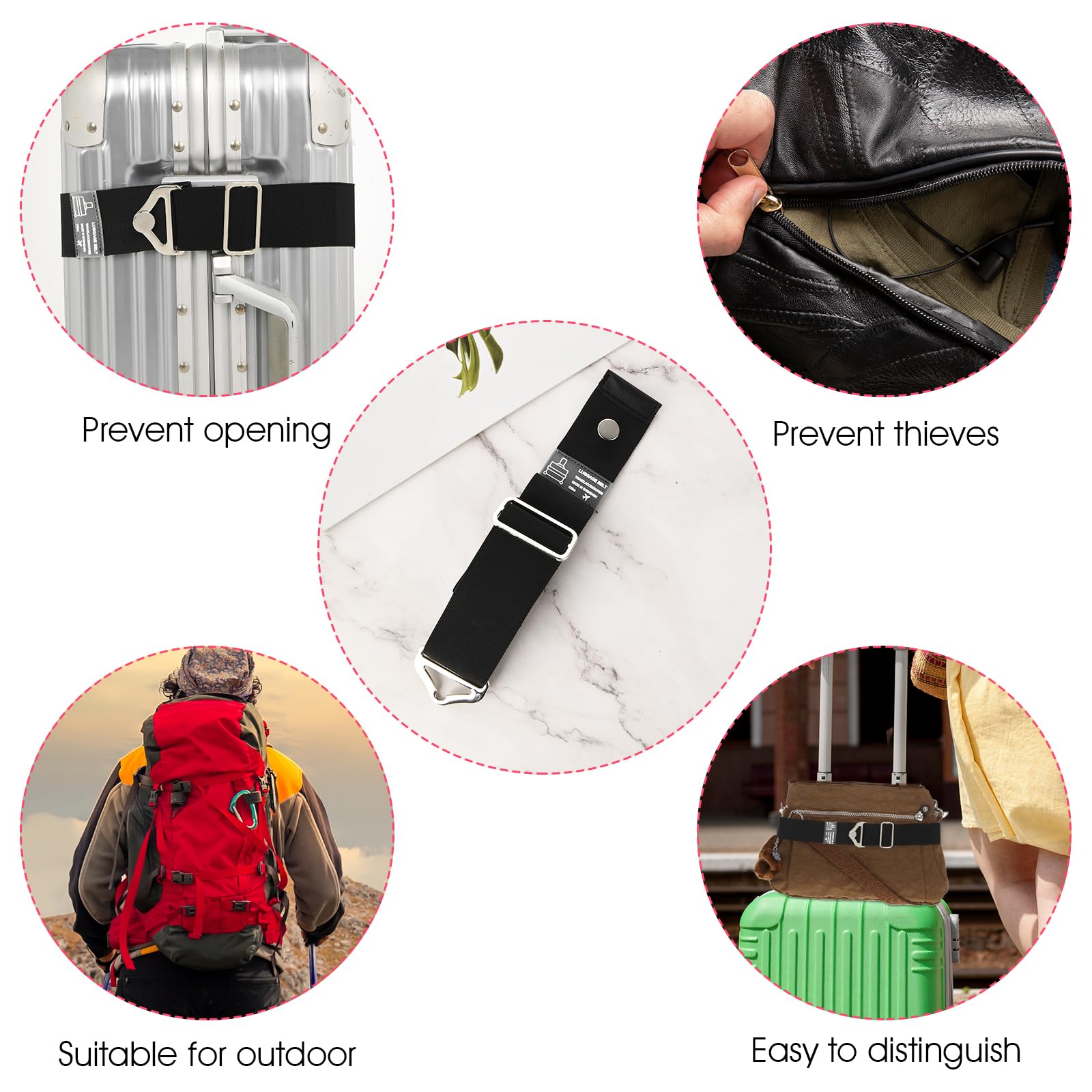2-in-1 Adjustable Travel Luggage Belt Strap with Alloy Buckle - Elastic Carry On Bag Handle Strap for Suitcases & Backpacks - Perfect for Air Travel, Business Trips & Vacation Packing (Black)