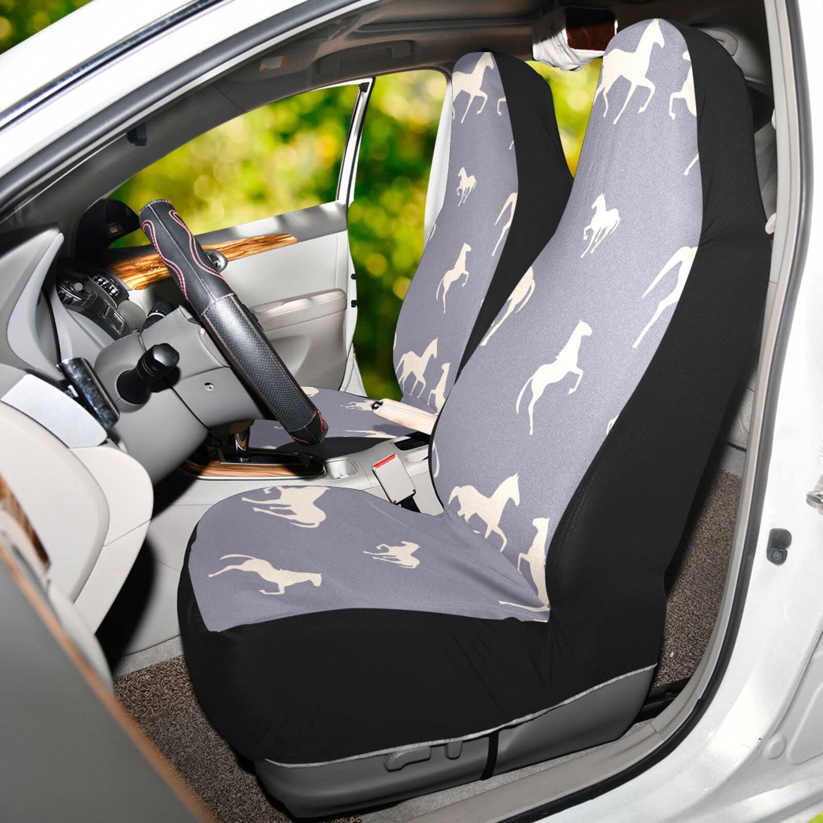 ALAZA Cute Purple Horse Print Car Seat Covers - Front Seat Set for Women | Soft & Durable Bucket Seat Protectors | Universal Fit Auto Interior Accessories | Perfect for Daily Commute & Road Trips