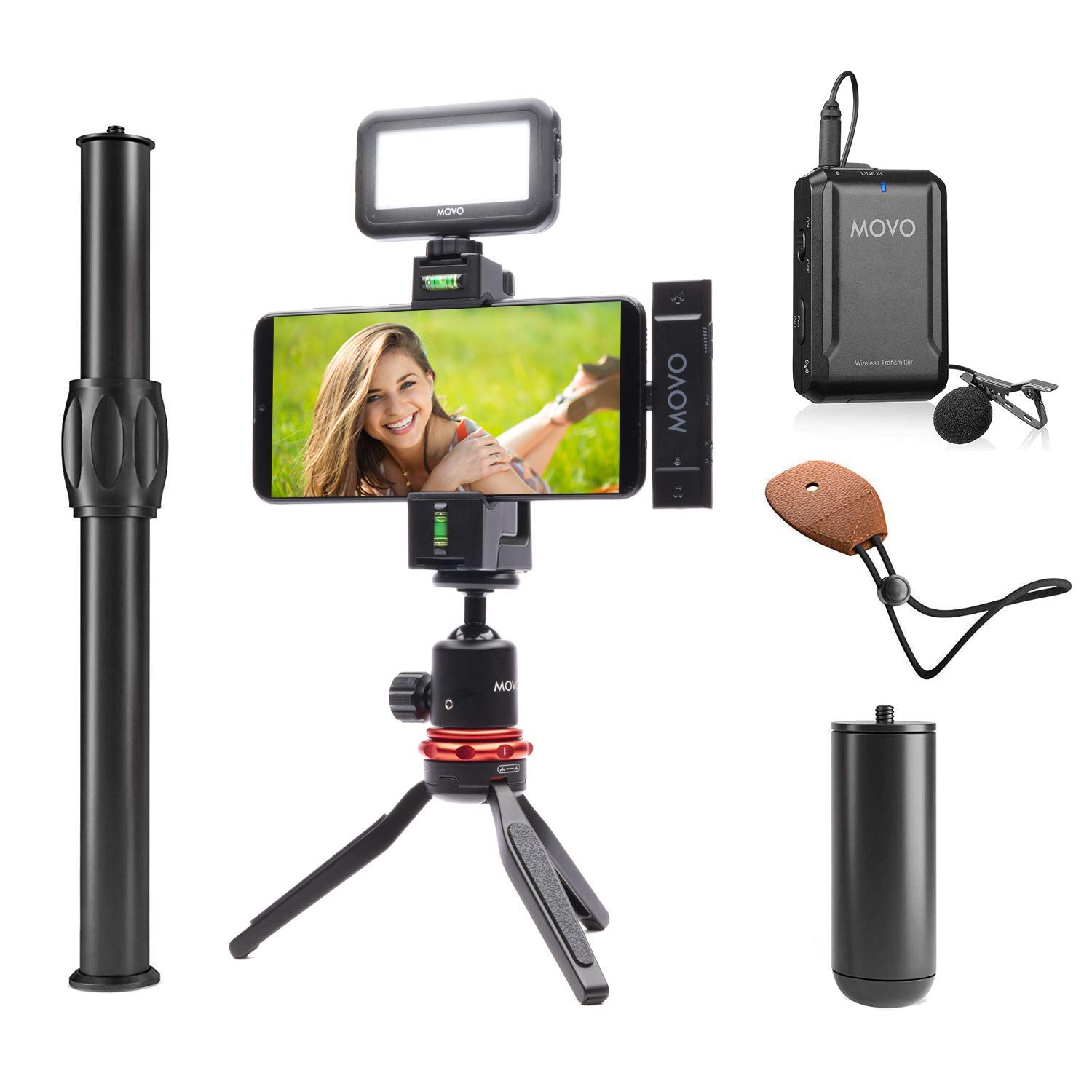 Wireless Lavalier Microphone for Android - MOVO iVlog UC USB-C Lapel Mic with Smartphone Video Kit, LED Light & Tripod | Compatible with Samsung Galaxy, Google Pixel | Perfect for Vlogging, YouTube Videos, Live Streaming & Interviews