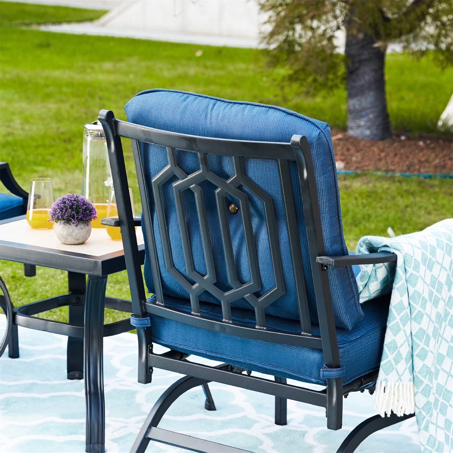 Outdoor Bistro Table Set with 2 Chairs & Coffee Table - Metal Patio Furniture for Garden, Balcony, Deck (Blue) | Perfect for Small Spaces, Outdoor Dining & Relaxing