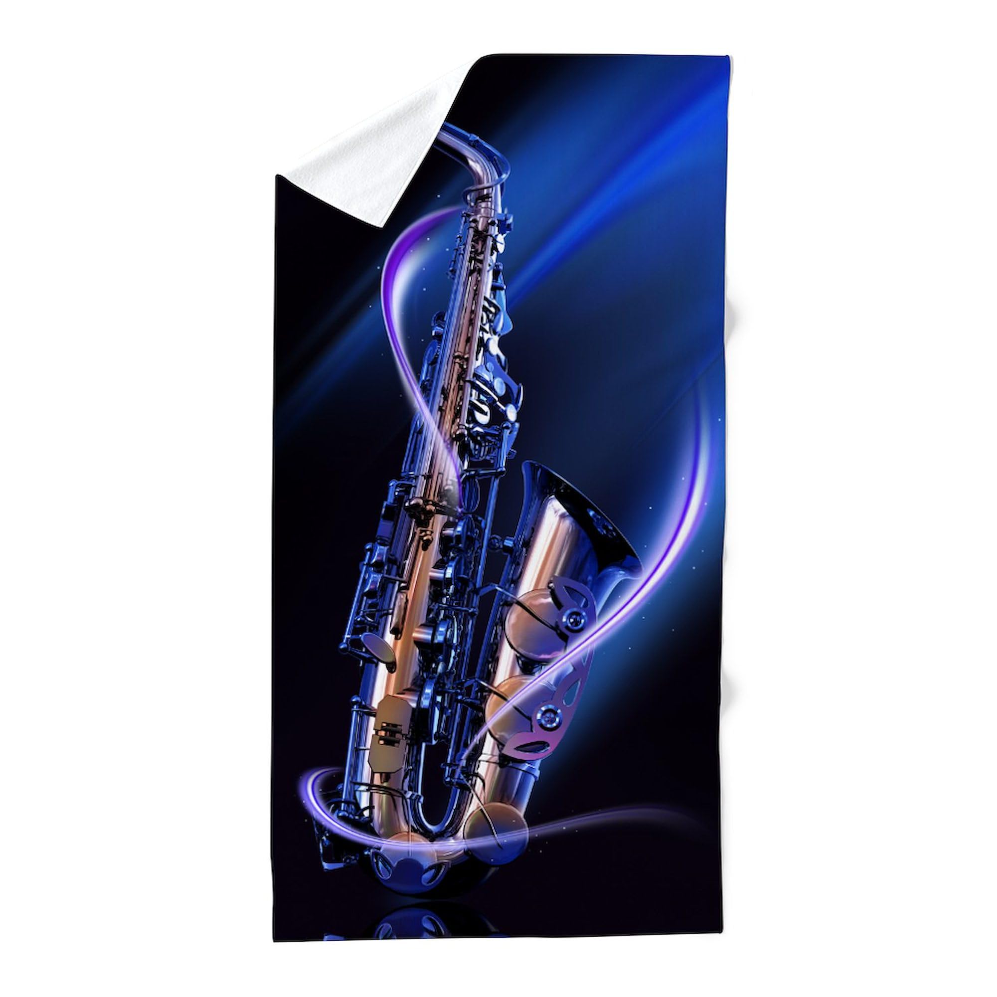 Blue Saxophone Large Beach Towel - Soft, Absorbent & Unique Design for Pool, Beach & Outdoor Activities | CafePress