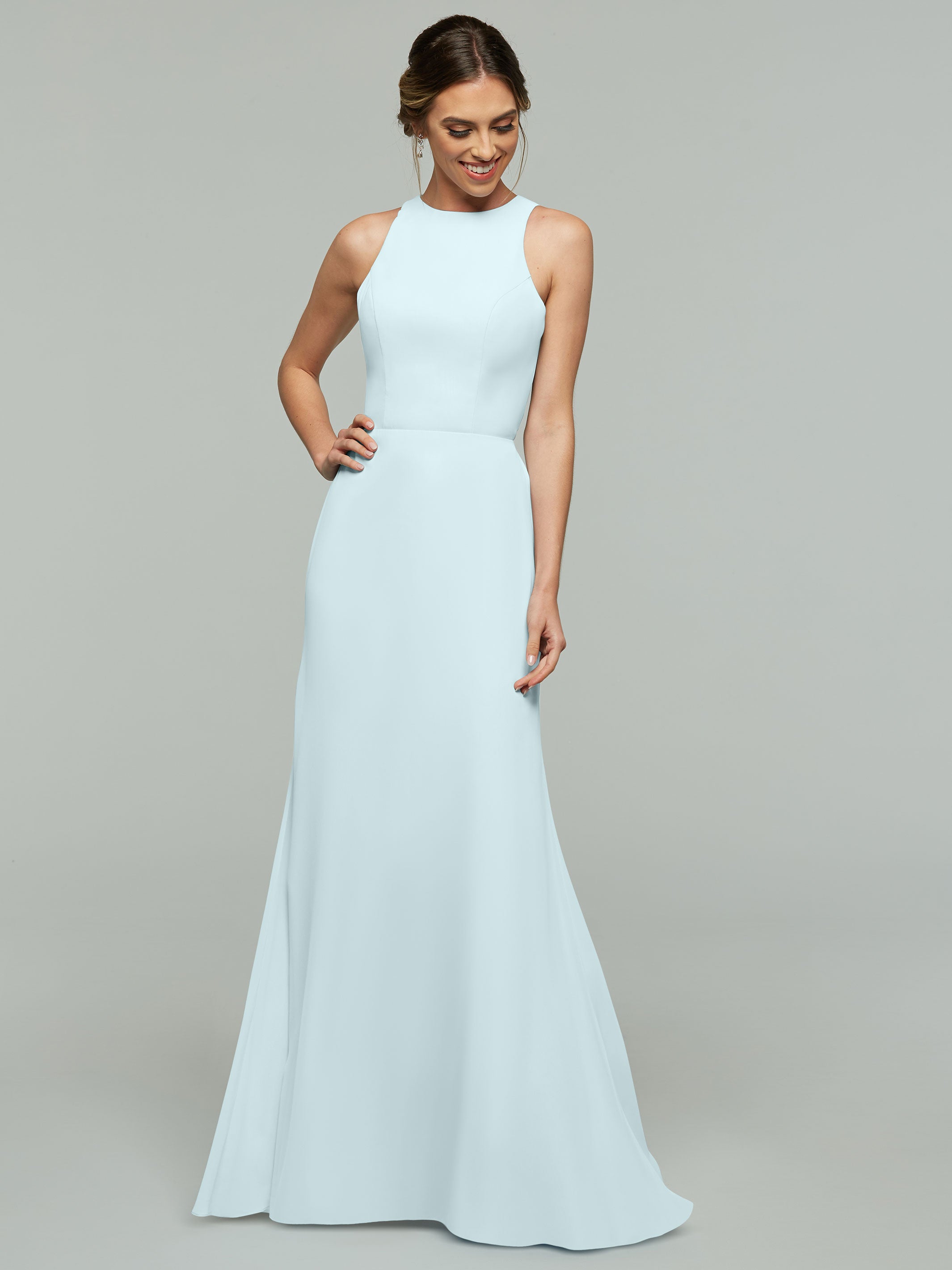 Elegant 80175 Chiffon A-Line Bridesmaid Dress with Plunging Halter Neckline - Perfect for Weddings, Formal Events & Special Occasions