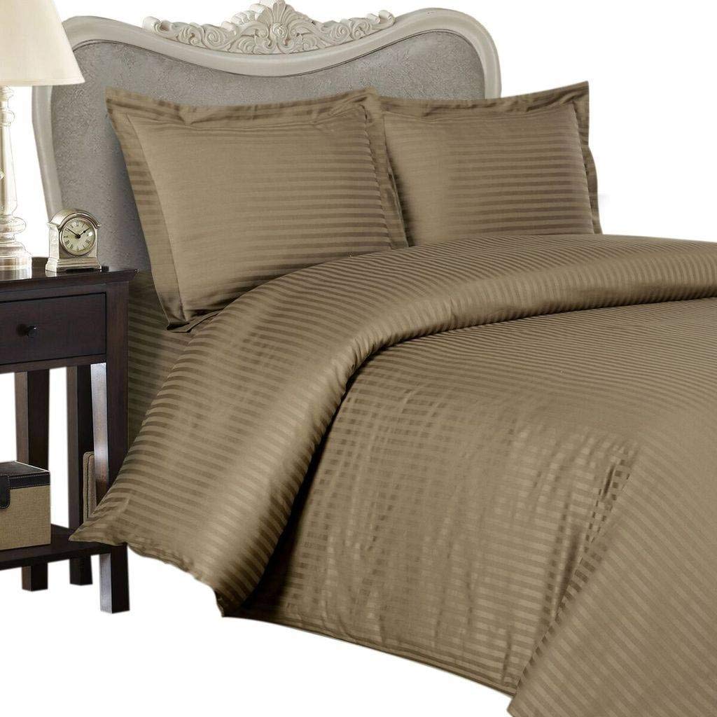 7-Piece Italian 1200 Thread Count Egyptian Cotton Bedding Set - Full Size Taupe Stripe Sheet & Duvet Cover Set | Luxury Hotel Quality | Perfect for Master Bedroom, Guest Room & Airbnb