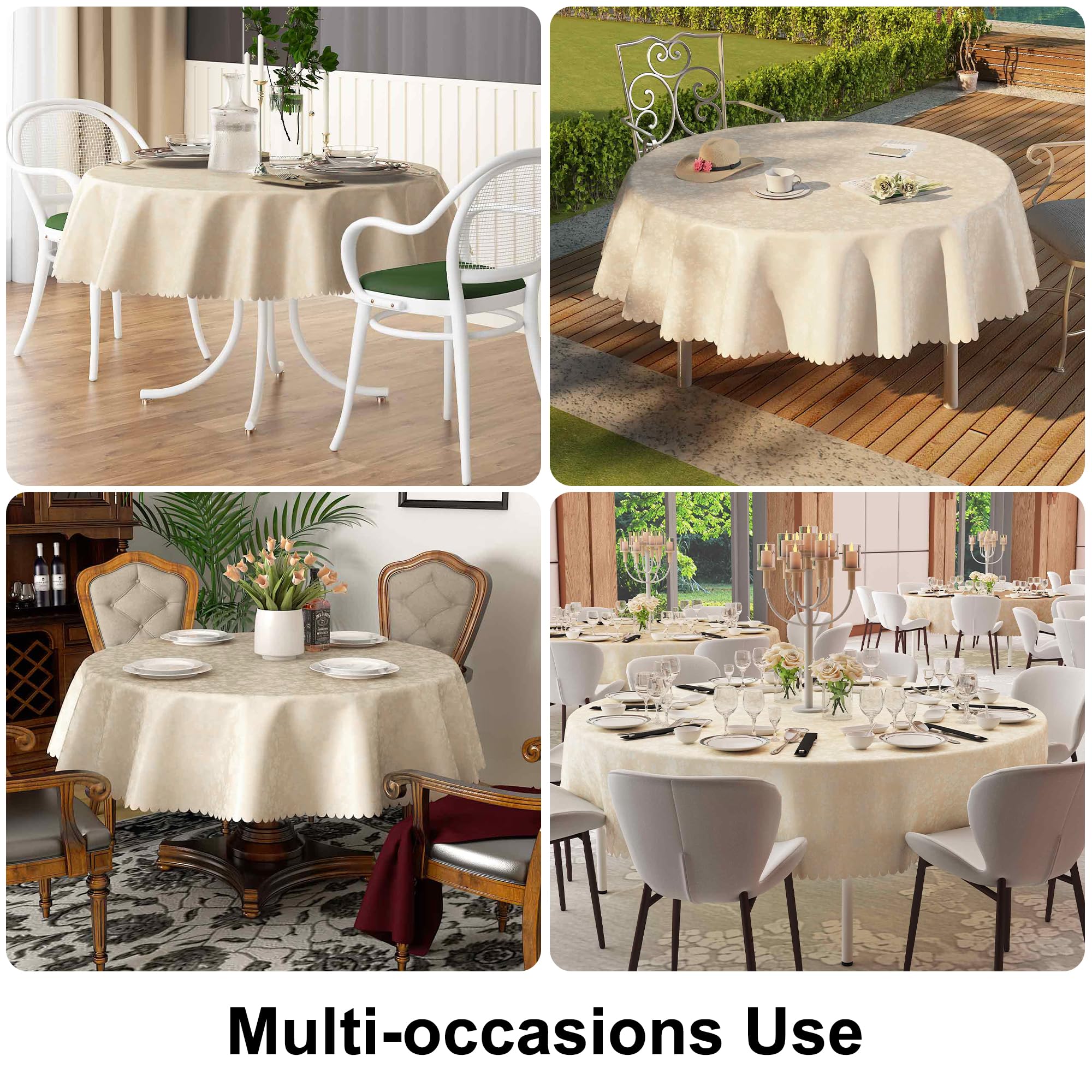 Smiry Round Table Cloth - Waterproof Heavy Duty Vinyl Table Cover, Wipeable & Washable, Perfect for Kitchen, Dining Room, and Outdoor Patio (Beige, 70