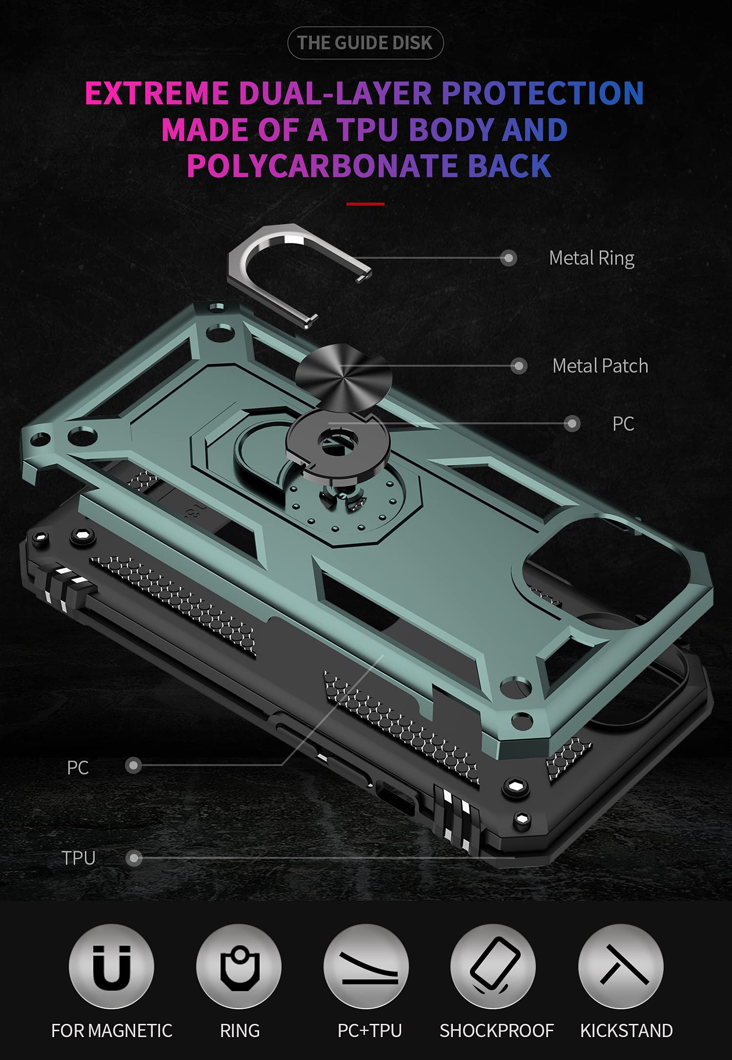 **Korecase Heavy Duty Rugged iPhone 13 Case - Shockproof, Scratch Resistant, Full Body Protection with Built-in 360° Ring Kickstand & Military-Grade Hard Cover (Green) - Perfect for Outdoor, Work, and Daily Use**