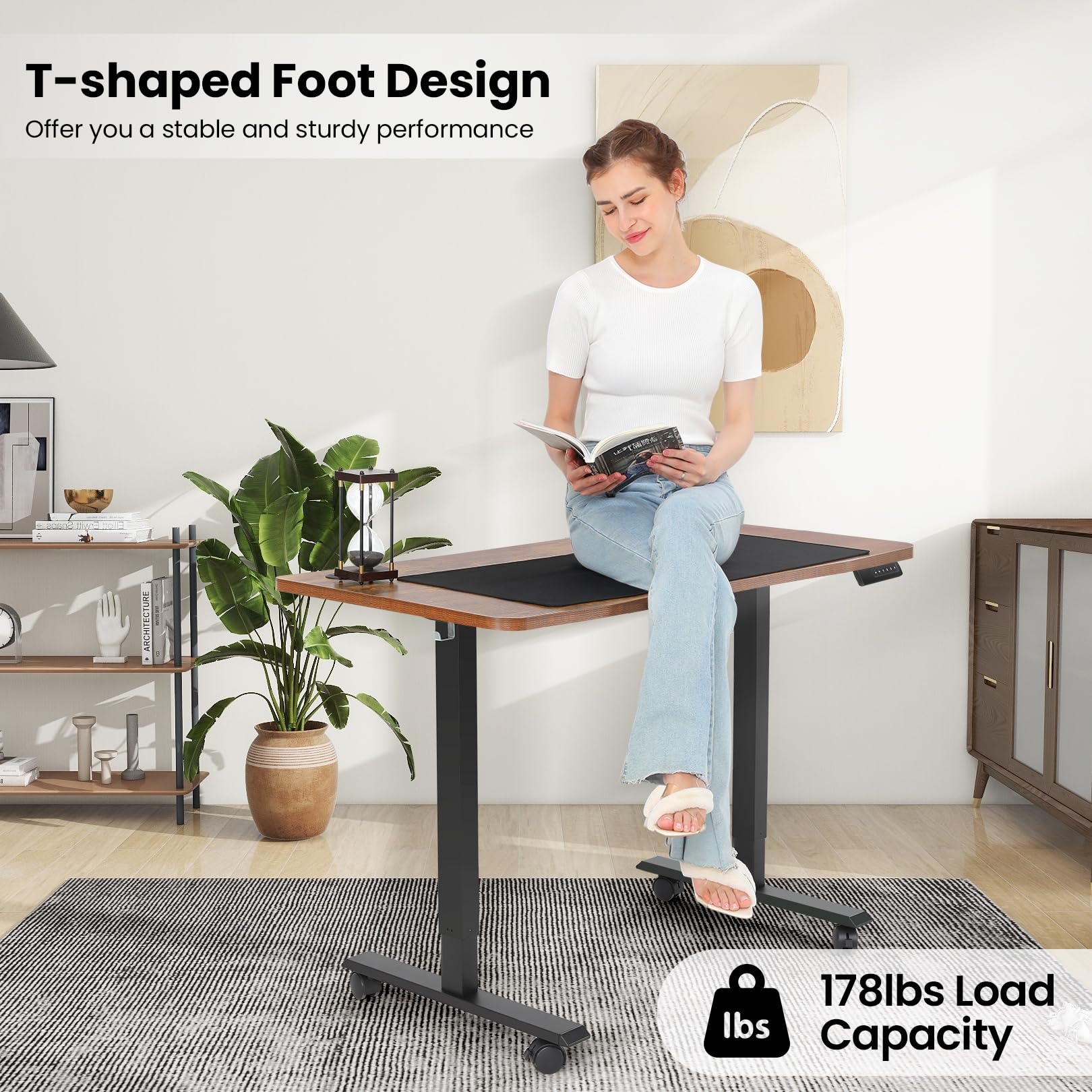 Electric Standing Desk 55 x 24 Inches - Adjustable Height Sit Stand Desk with Memory Preset & Wheels, Oak Finish - Perfect for Home Office, Gaming & Computer Workstation (Ergonomic Workspace Solution)