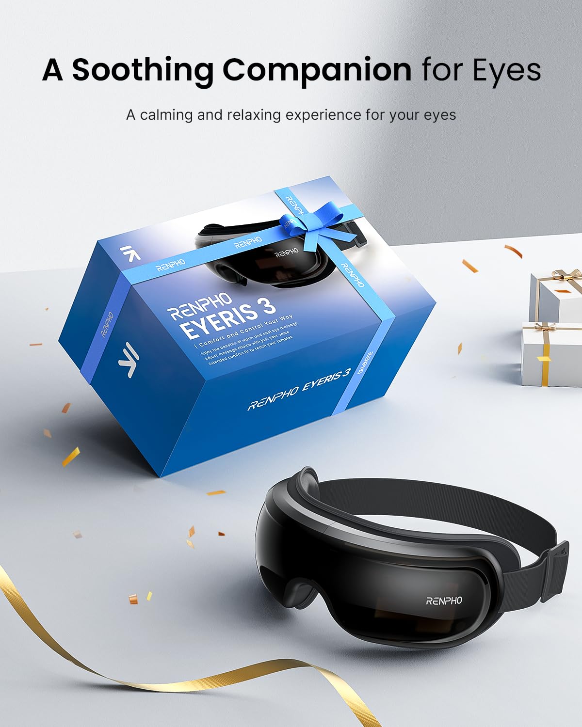 RENPHO Eyeris 3 Eye Massager with Heat & Cooling - Voice Controlled Heated Eye Mask, DIY Massage Settings & Music - Perfect for Relaxation, Stress Relief & Eye Care - Great Christmas & Birthday Gifts for Women & Men - Use at Home, Office or Travel