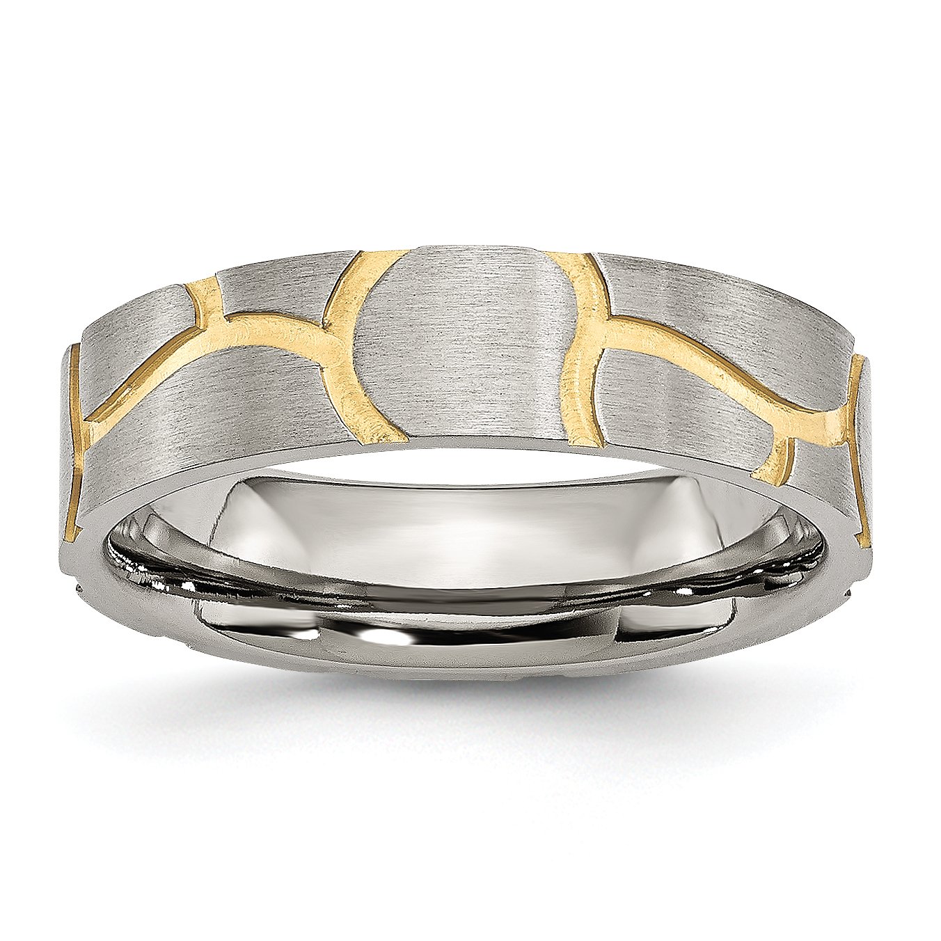Men's and Women's Stainless Steel 6mm Brushed Wedding Band Ring - Yellow IP-Plated, Grooved Design for Couples, Anniversary & Engagement Jewelry Gift