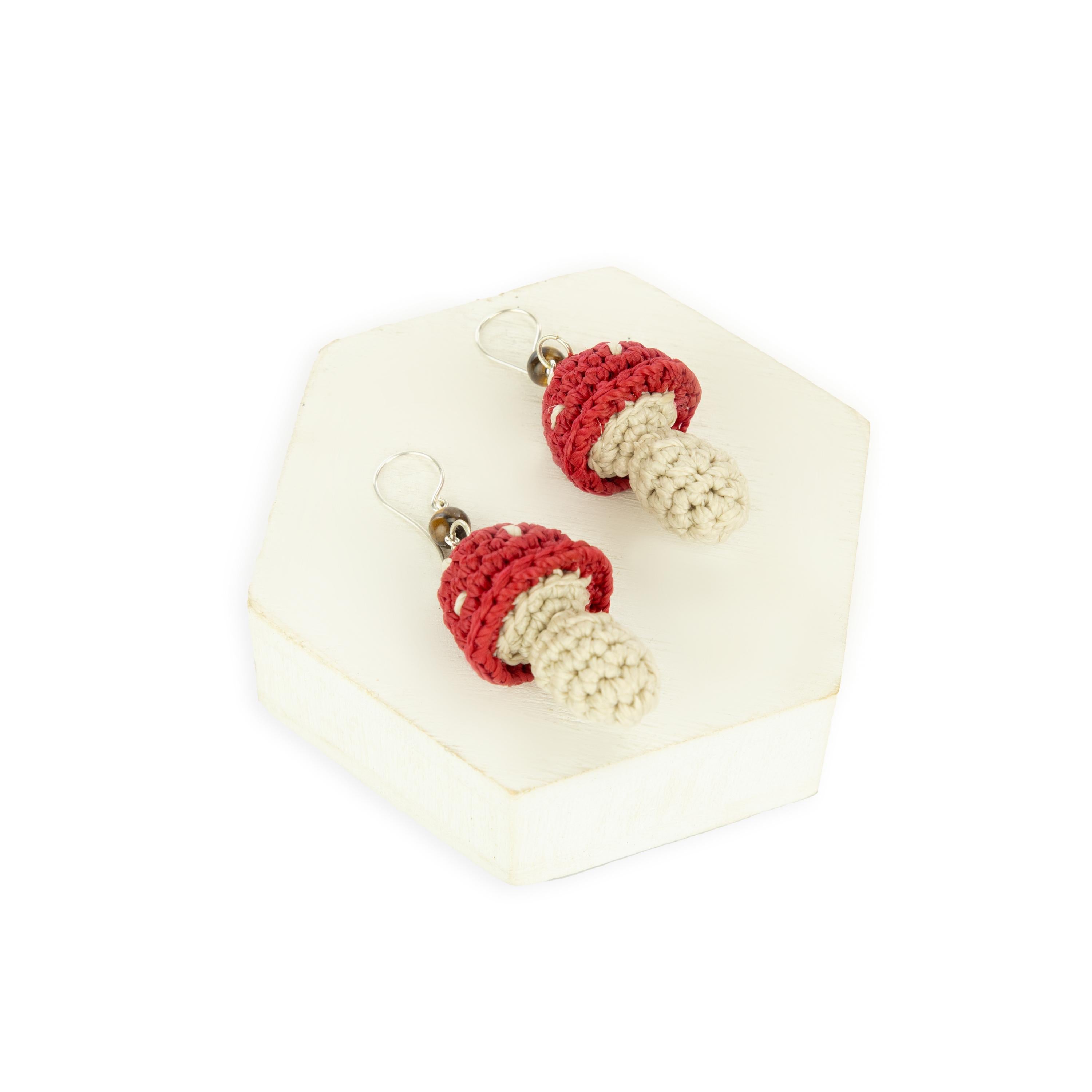Handmade Crochet Red Mushroom Charm Earrings - Unique Boho Jewelry for Women, Perfect for Festivals, Parties & Everyday Wear