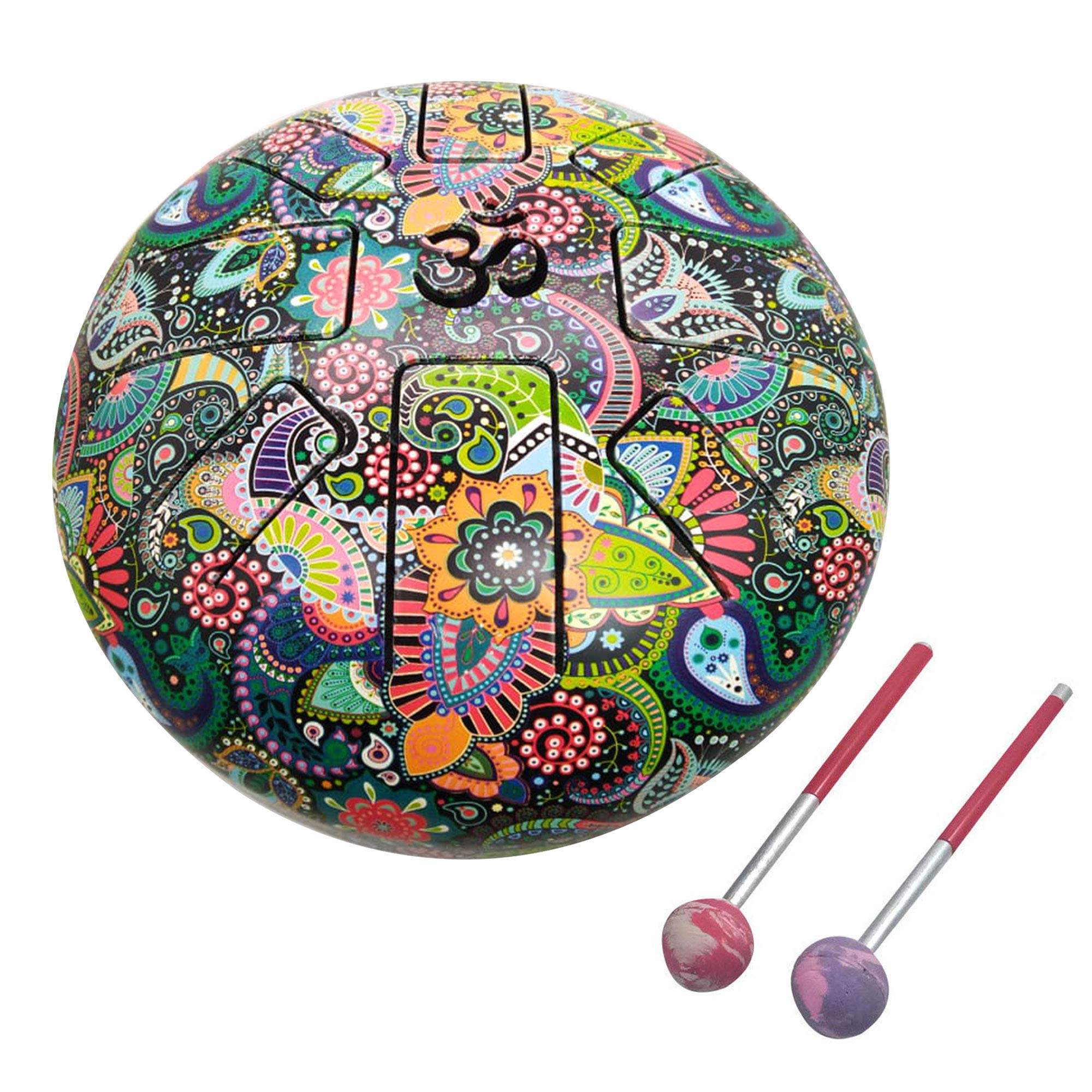 OM Tongue Drum 9 Inch - Steel Handpan Drum with Mallets & Carry Bag - Percussion Musical Instrument for Meditation, Yoga & Relaxation - Multicolor