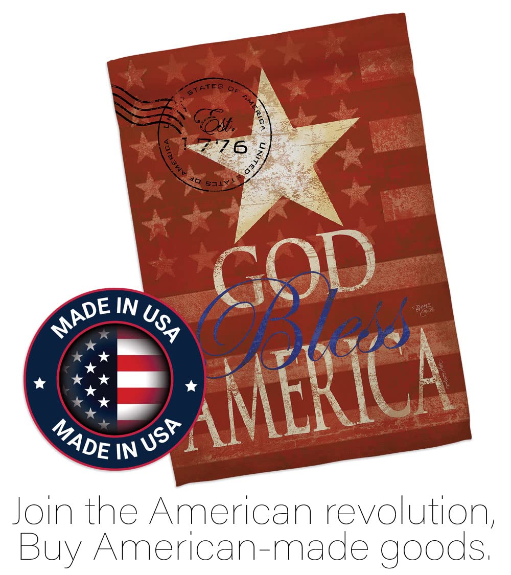 Patriotic God Bless America House Flag Set 28x40 with Pole for Outdoor Decor