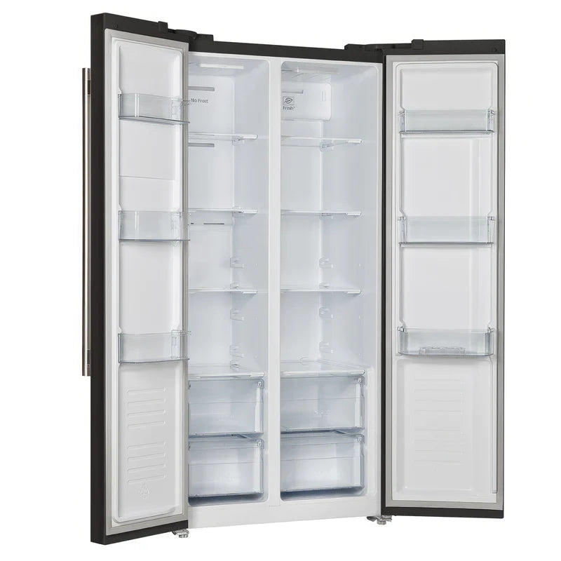Forno Salerno 33 Inch Side by Side Refrigerator - 15.6 Cu.Ft. Capacity, Brass Handle, Energy Efficient, Black Stainless Steel (FFRBI1805 33BLK) - Perfect for Kitchen, Office, or Entertainment Spaces