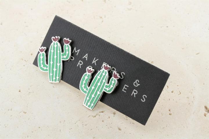 Enamel Cactus Stud Earrings - Trendy Botanical Jewelry for Women | Perfect for Casual Wear, Boho Outfits & Summer Fashion