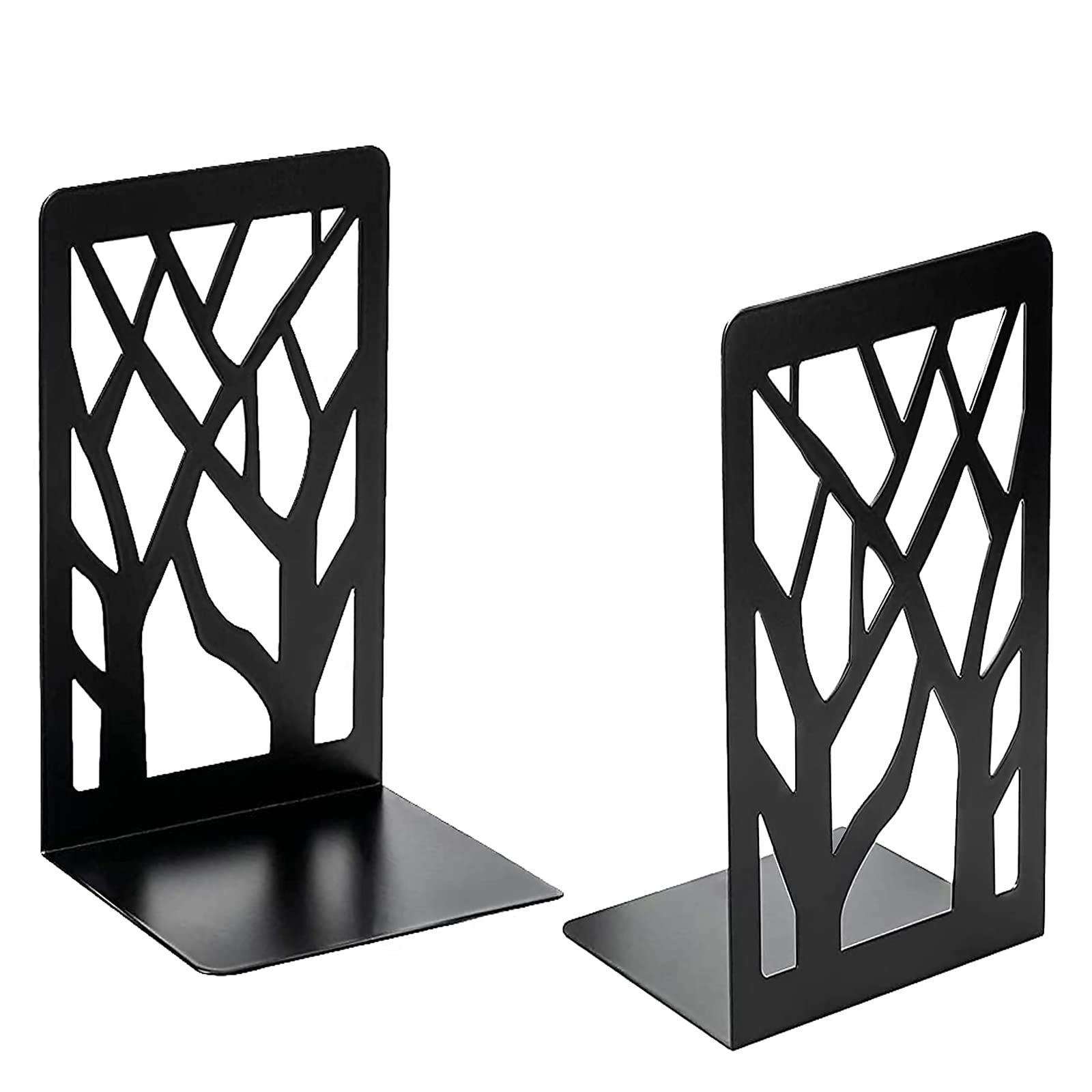 MSDADA Heavy Duty Metal Bookends for Shelves - Decorative Book Ends Holder Stand for Home & Office - Supports Heavy Books - Black (Perfect for Organizing Bookshelves, Desks, and Home Libraries)