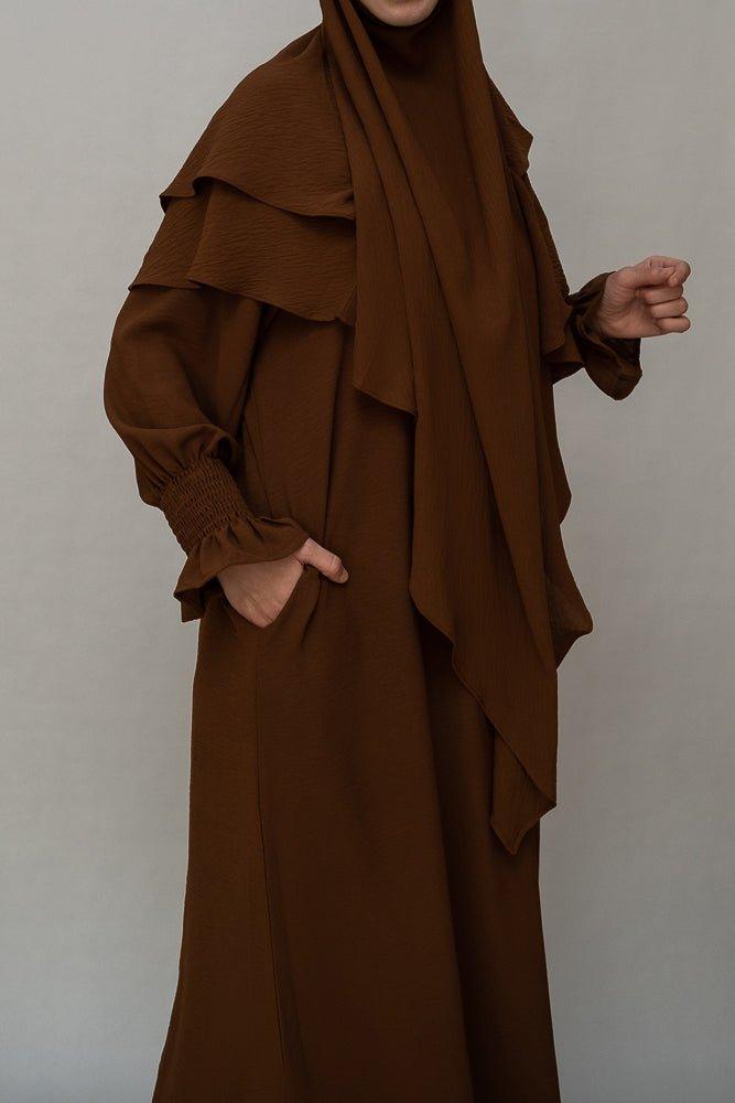 Kalean Travel Abaya Dress - Wrinkle-Free Coffee Color Modest Muslim Dress for Women | Perfect for Airplane, Vacation & Everyday Wear