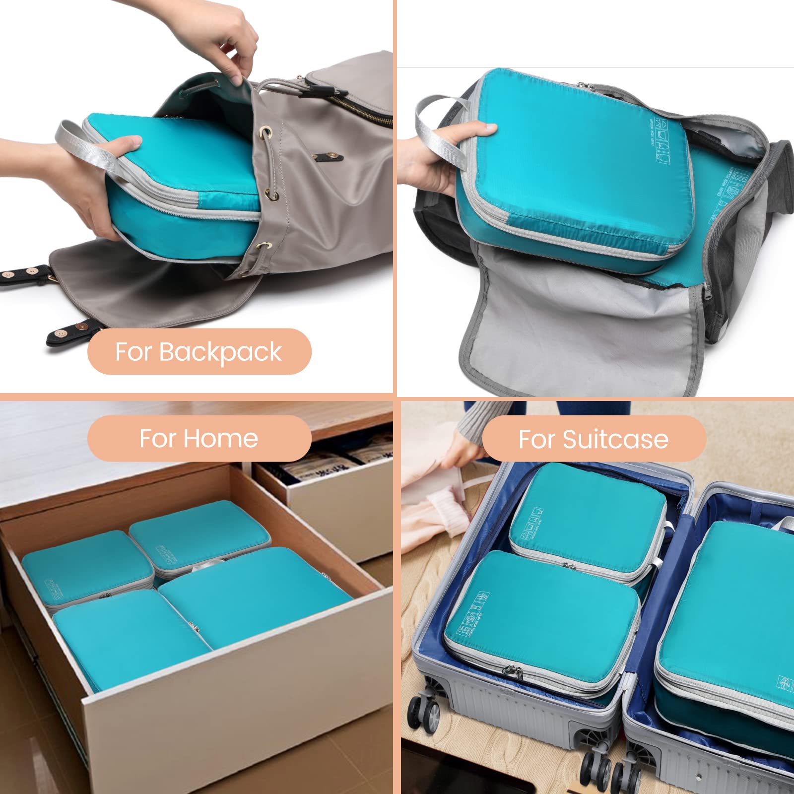 Cambond Compression Packing Cubes for Travel - 4-Piece Set of Luggage Organizers for Women, Space-Saving Travel Essentials for Carry-On Suitcases | Perfect for Business Trips, Vacations & Weekend Getaways