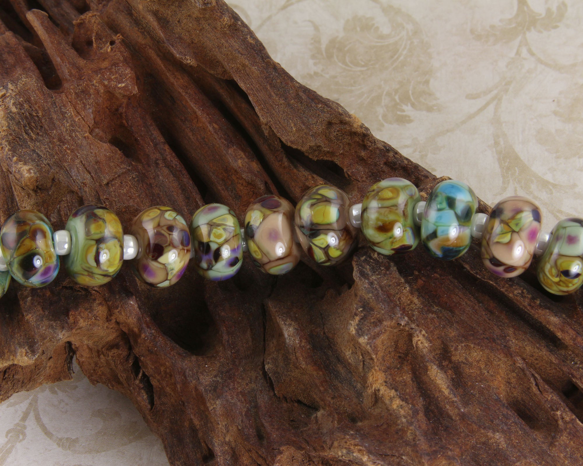 13-Piece Neutral Tone Lampwork Glass Beads Set for Jewelry Making - DIY Bracelets, Necklaces & Craft Projects (SRA Certified)