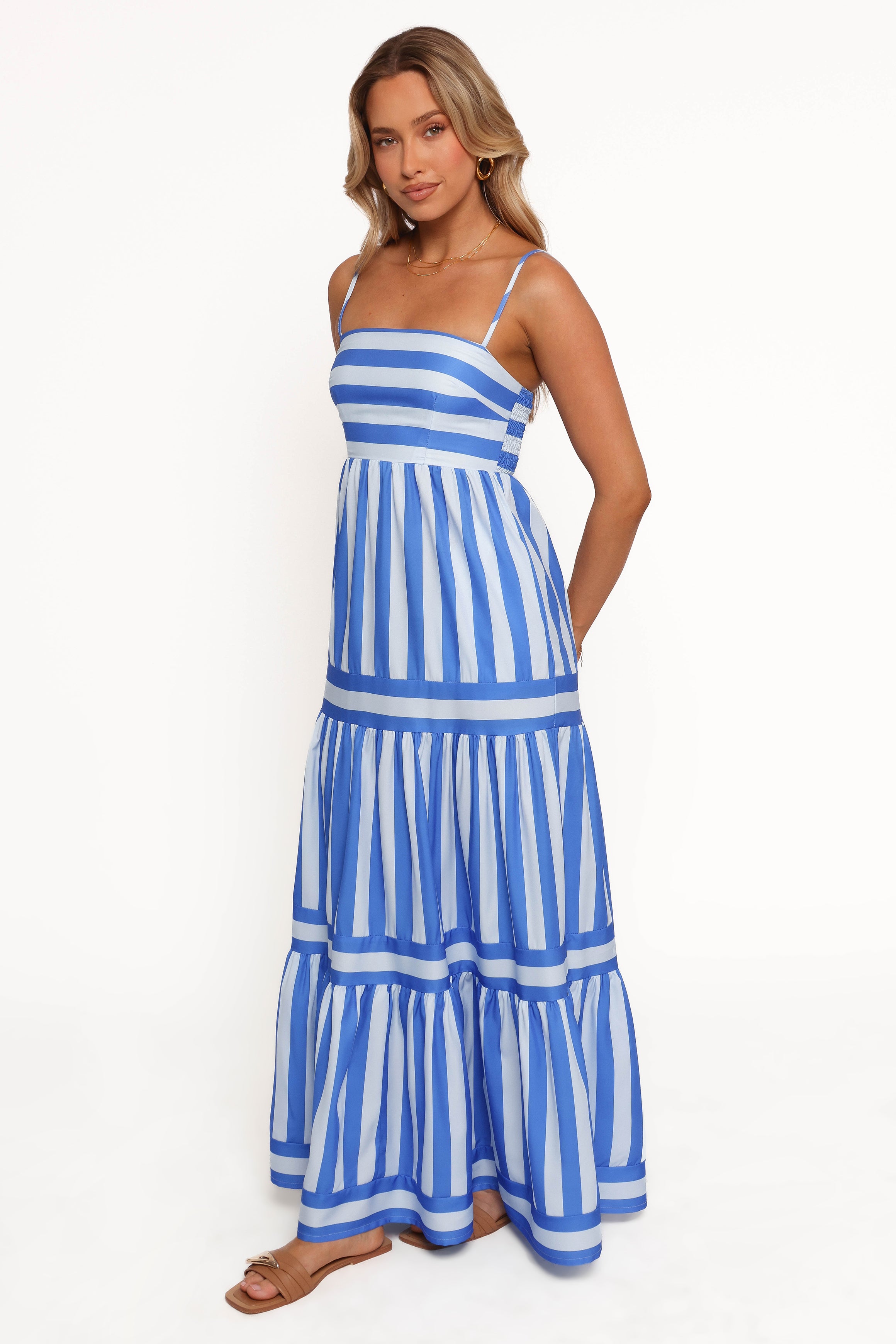 Emry Maxi Dress for Women - Blue Stripe Flowy Summer Beach Dress, Casual Boho Long Dress for Vacation, Party, and Outdoor Events