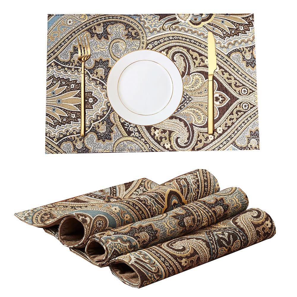 Luxury Retro Placemats Set of 4 - Heat Resistant & Non-Slip for Dining Table - Coffee Theme