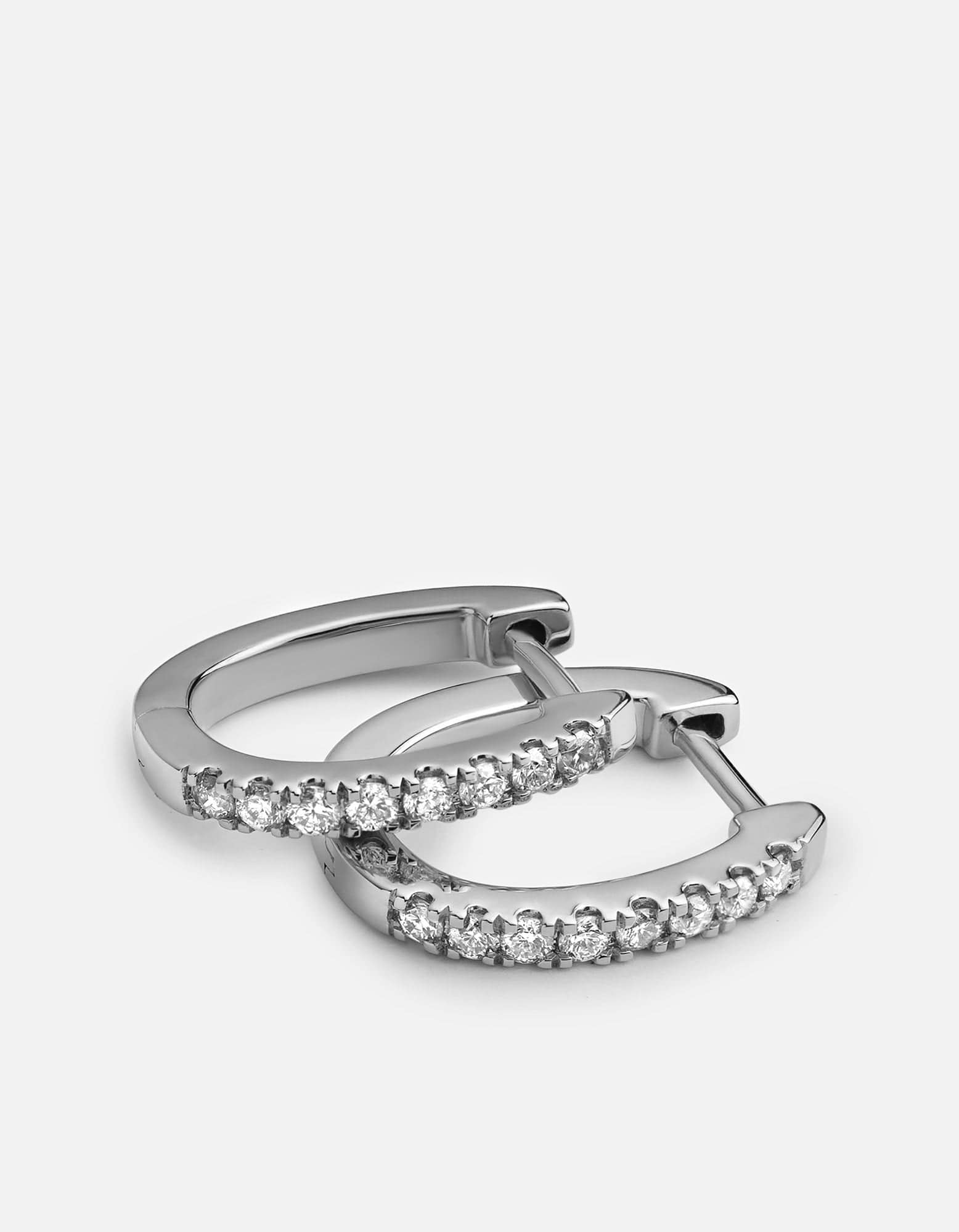 14K White Gold Linear Huggie Earrings with Pavé Diamonds - Minimalist Hoop Earrings for Everyday Wear & Special Occasions