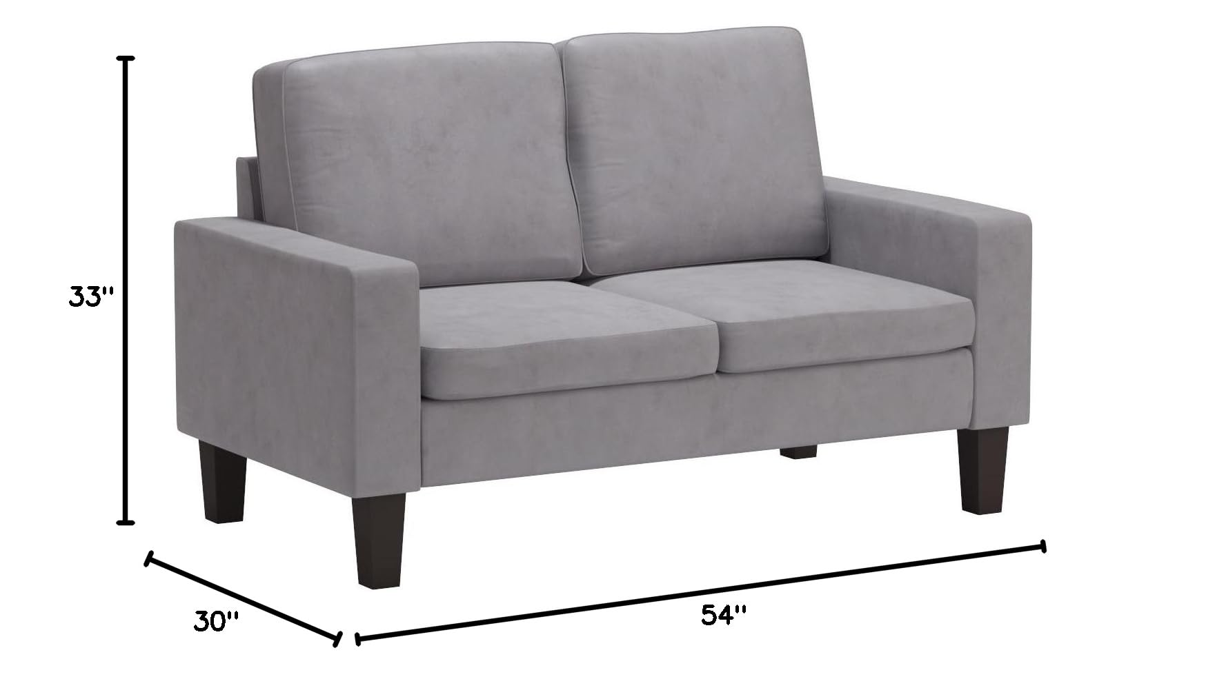 Sarah Microfiber Loveseat Sofa - Soft Gray Small Couch for Living Room, Apartment & Office | Compact Two-Seater with Comfortable Cushions