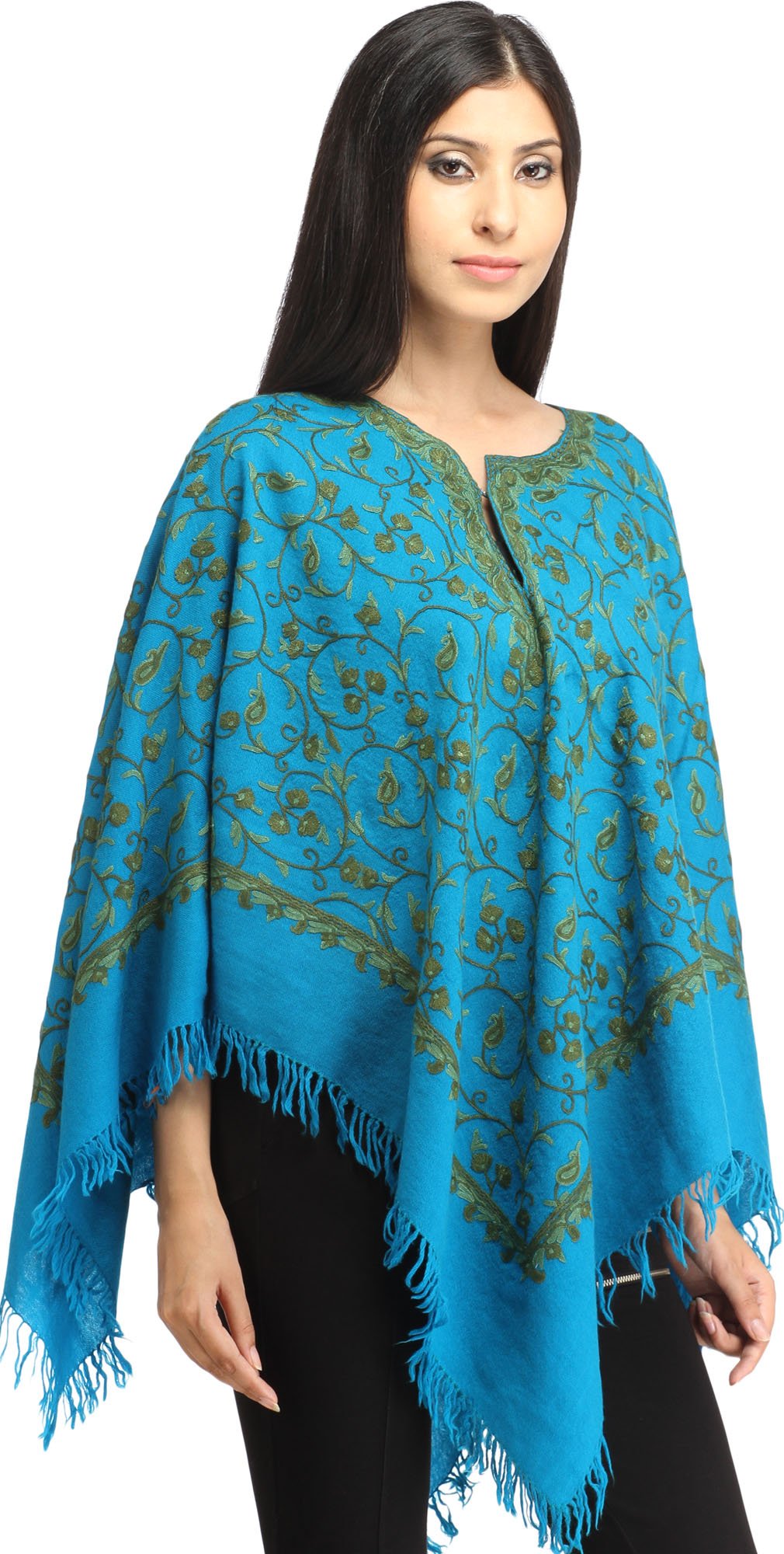 Hand-Embroidered Kashmir Paisley Poncho - Premium Cashmere Shawl Wrap for Women - Perfect for Fall Fashion, Boho Outfits & Special Occasions