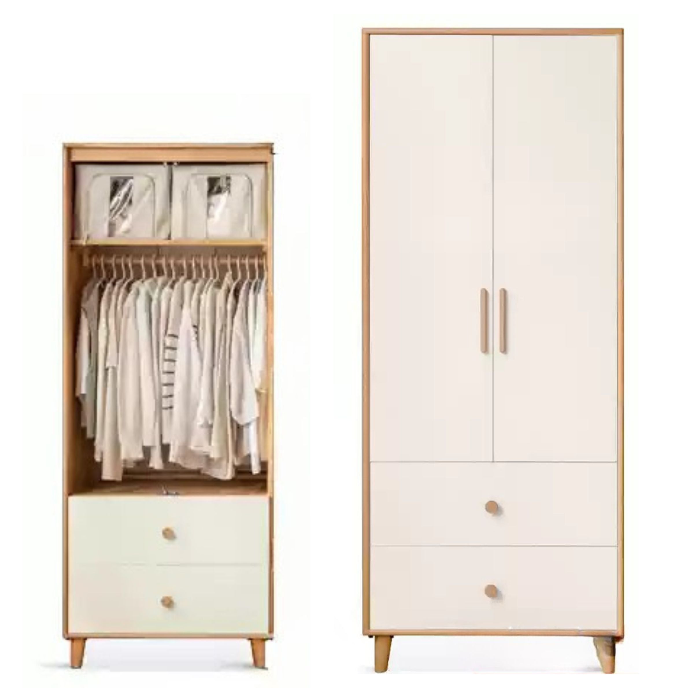 31.5x 22x78.7 inch /80x56x200сm / White Color Natural Wood Color/ Wardrobe With drawer