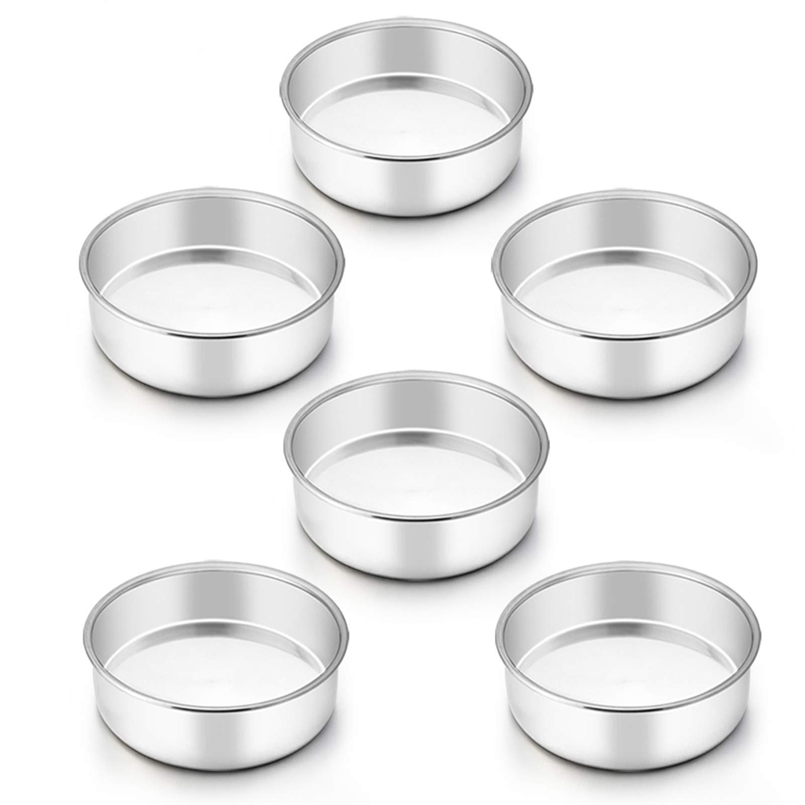TeamFar 6 Inch Round Cake Pan Set - 6-Piece Stainless Steel Baking Pans for Cakes, Steaming & Serving | Oven, Pressure Cooker & Air Fryer Safe | Heavy Duty, Healthy & Easy Clean | Dishwasher Safe | Perfect for Birthday Cakes, Cupcakes & Dessert Baking