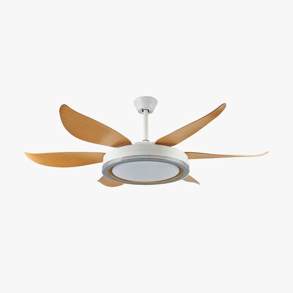 Wood Grain Blades White Ceiling Fan with Light - Modern Home Cooling & Lighting for Living Room, Bedroom, and Office