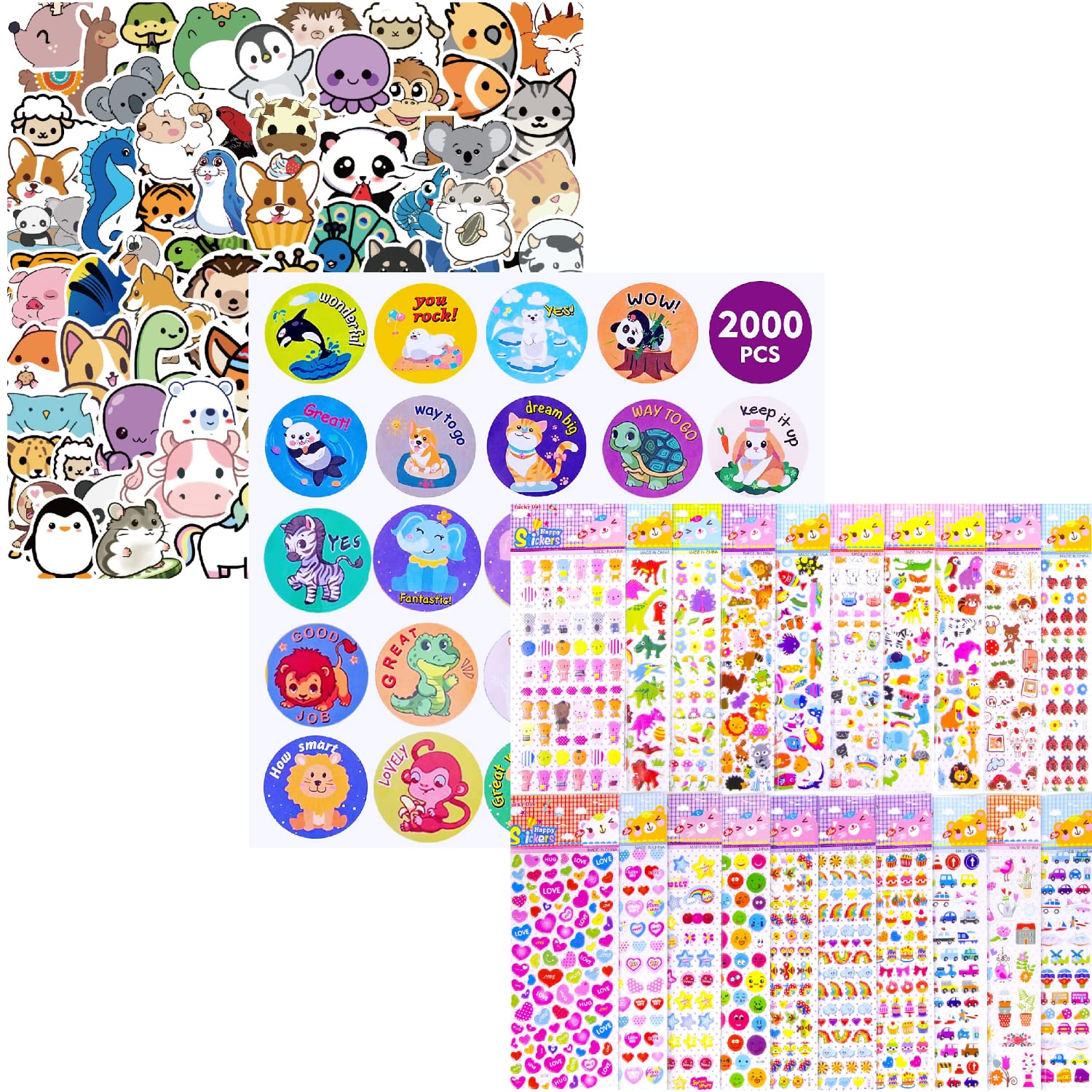 1200+ Puffy Stickers for Kids & Toddlers - Waterproof Vinyl Stickers for Water Bottles, Motivational & Animal Stickers Roll Bundle - Perfect for School, Scrapbooking, Laptop Decoration & DIY Crafts