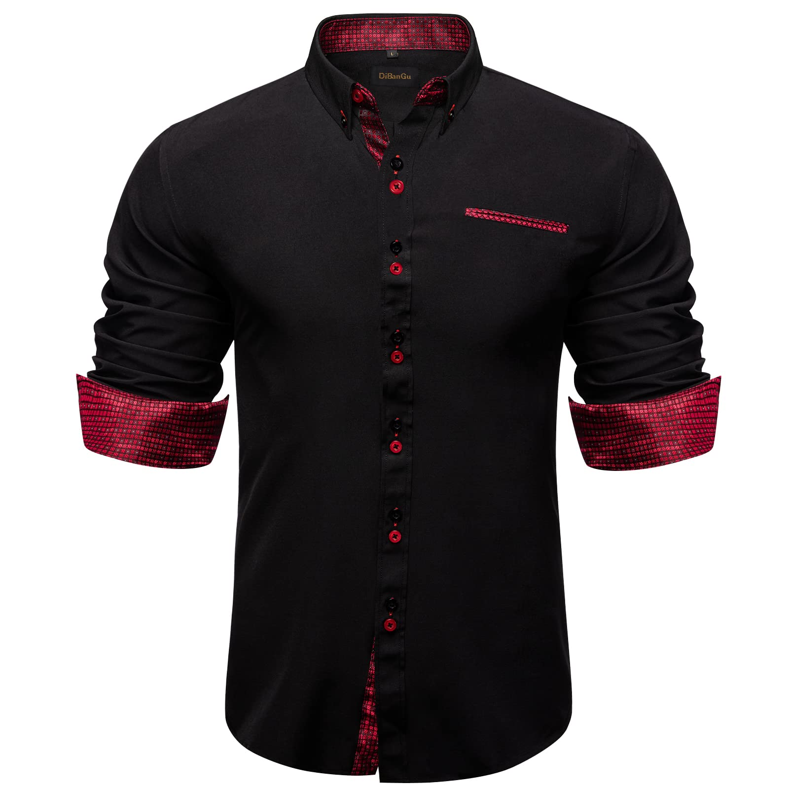Premium Men's Dress Shirts - Long Sleeve Formal Business Shirt with Contrast Inner & Pocket | 100% Cotton Button Down Shirt for Office, Interviews & Special Occasions