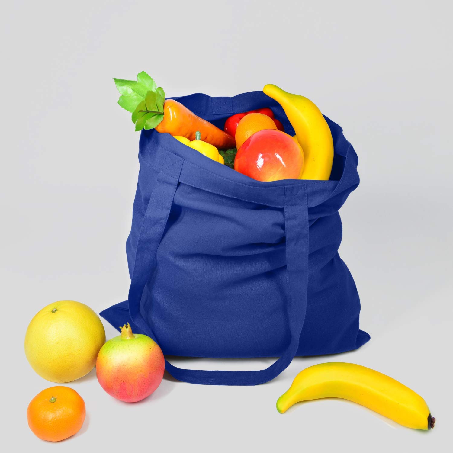 NPBAG 15 Pack 15'' X 16'' Blue Cotton Tote Bags - Lightweight Bulk Blank Cloth Shopping Bags with 1 PTFE Teflon Sheet | Reusable Grocery Bags for Shopping, Beach, Picnic & Farmers Market