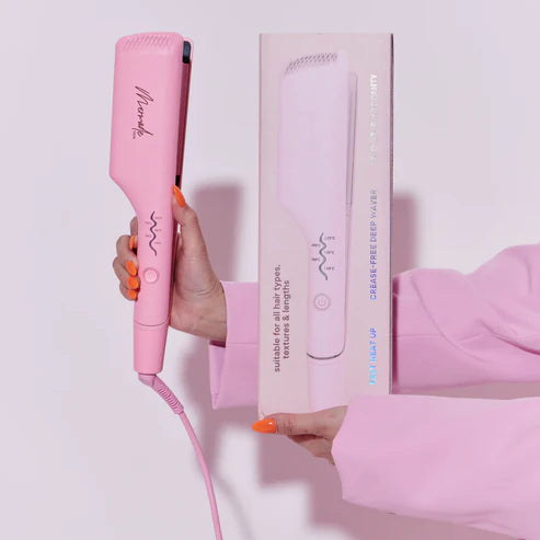 Mermade Hair The Double Waver Pink - Professional Hair Curling Iron for Beach Waves & Loose Curls - Perfect for Home Styling, Parties & Special Occasions